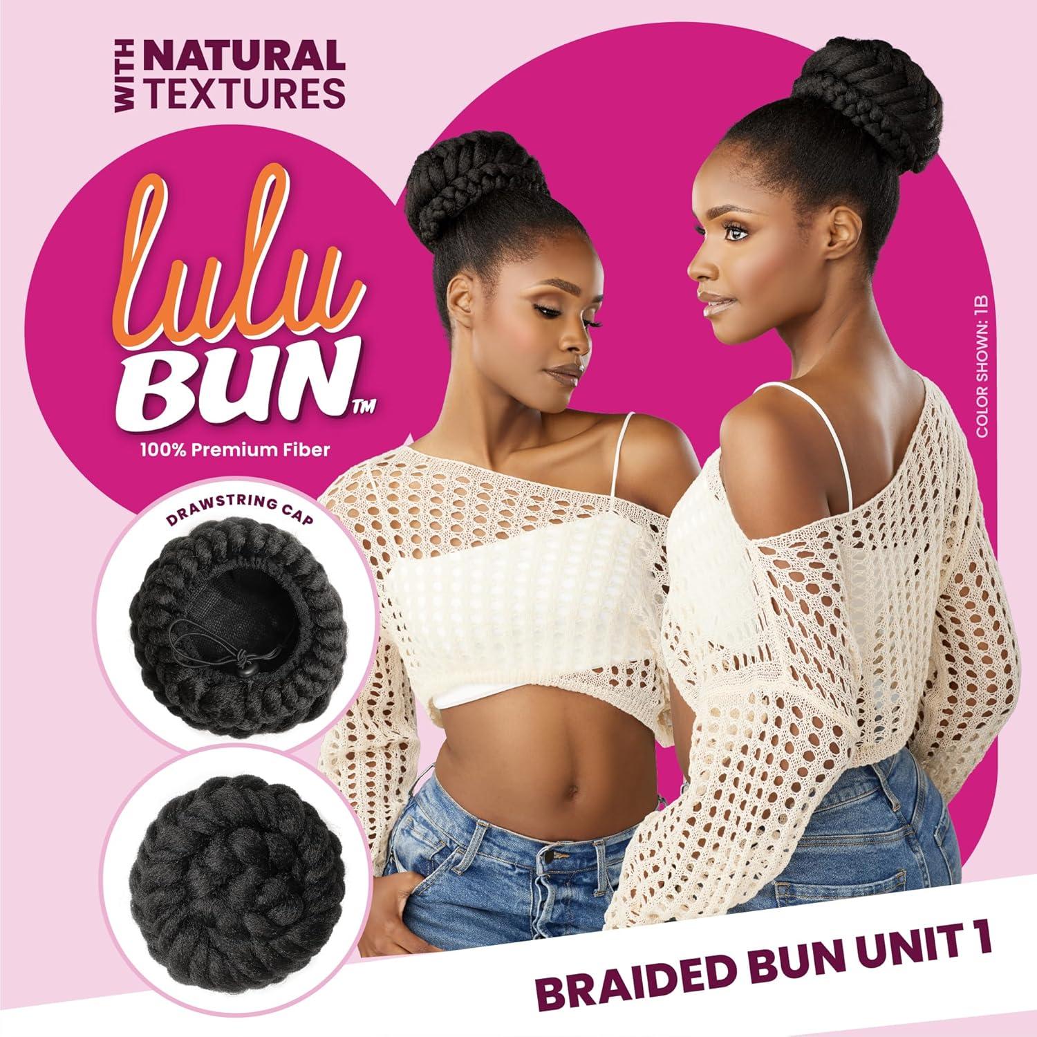 imageSensationnel Lulu Bun Hair Extensions Braided Bun Unit 1 with Clips and Drawstring Easy Wear Protective Style Synthetic Hairpiece 1 JETBLACKM280
