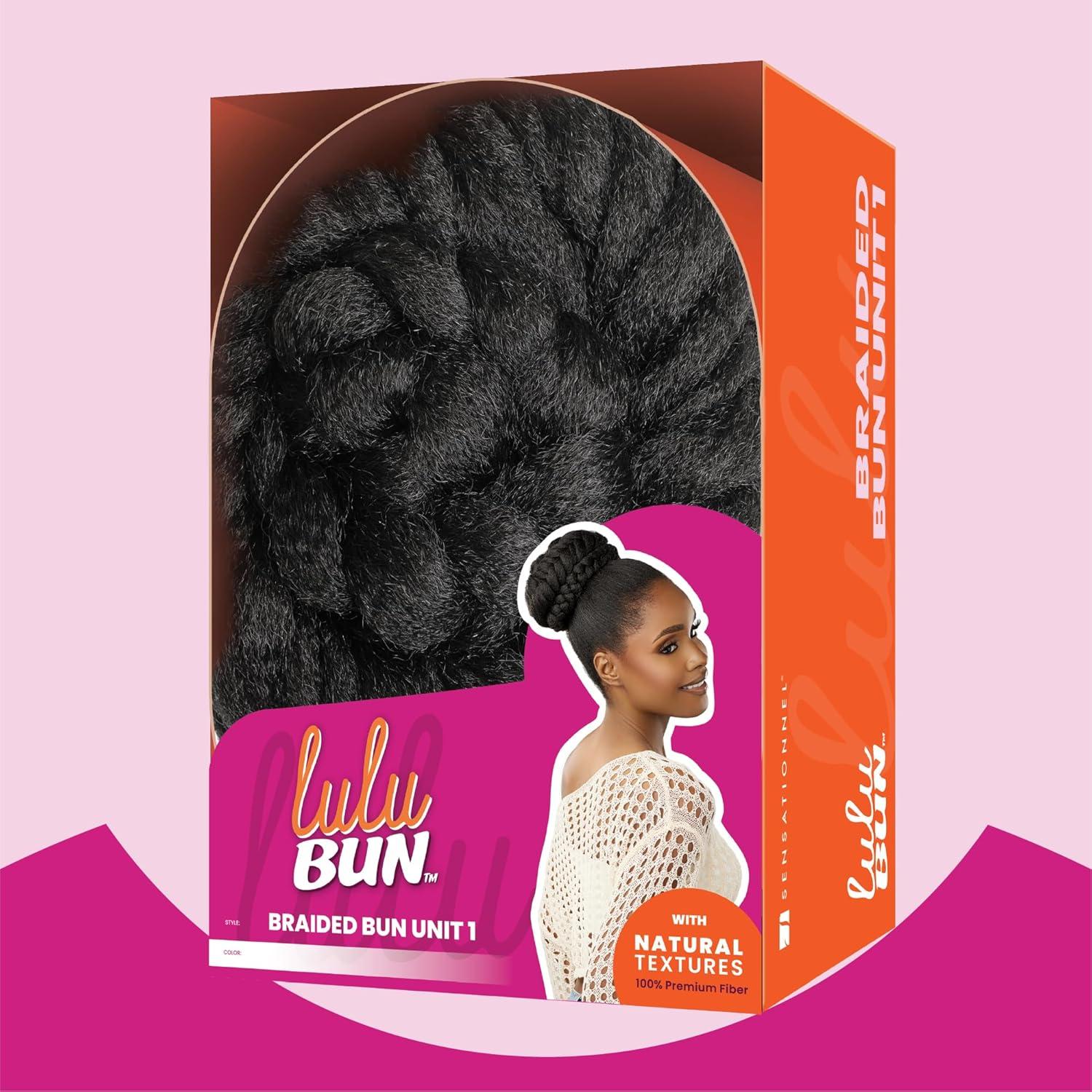 imageSensationnel Lulu Bun Hair Extensions Braided Bun Unit 1 with Clips and Drawstring Easy Wear Protective Style Synthetic Hairpiece 1 JETBLACKM44