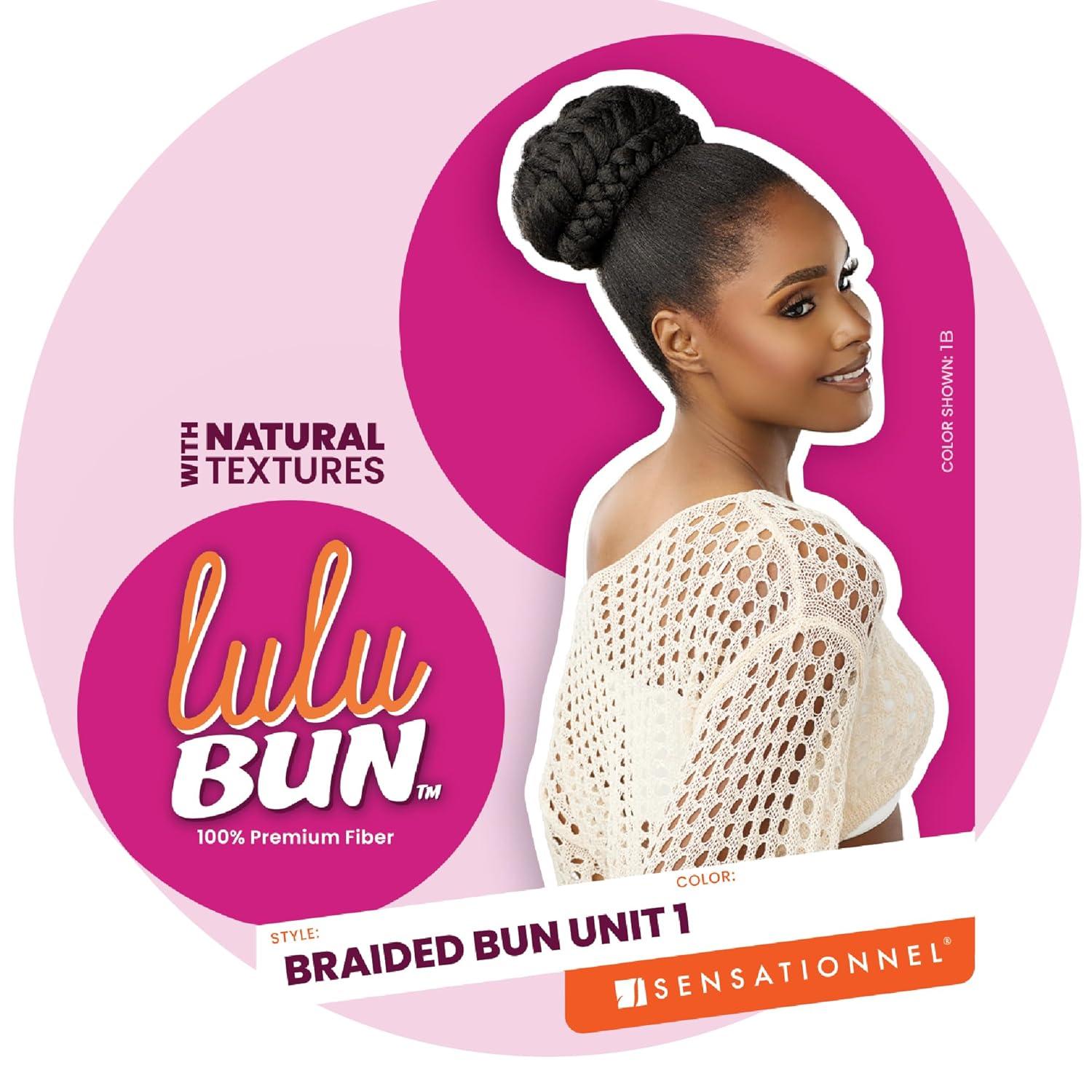 imageSensationnel Lulu Bun Hair Extensions Braided Bun Unit 1 with Clips and Drawstring Easy Wear Protective Style Synthetic Hairpiece 1 JETBLACKM44