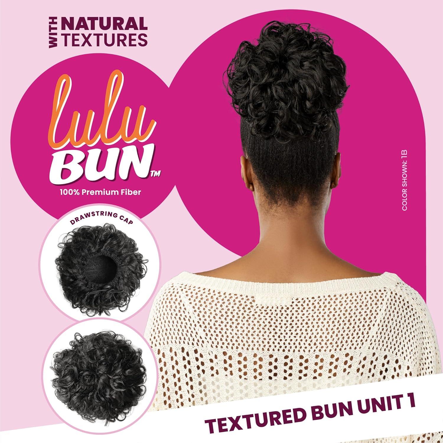 imageSensationnel Lulu Bun Hair Extensions Textured Bun Unit 1 with Clips and Drawstring Easy Wear Protective Style Synthetic Hairpiece 1 JETBLACKF1B27