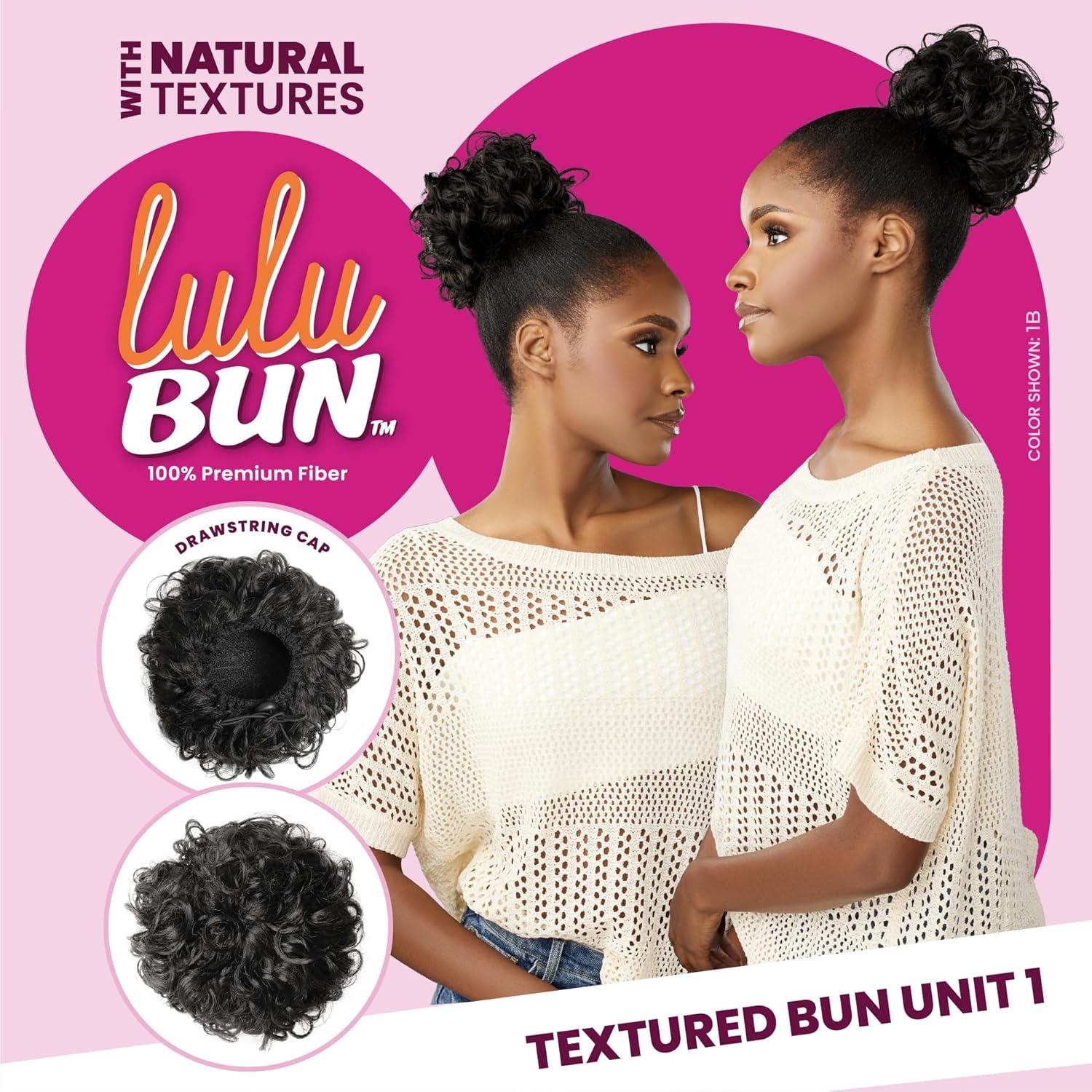 imageSensationnel Lulu Bun Hair Extensions Textured Bun Unit 1 with Clips and Drawstring Easy Wear Protective Style Synthetic Hairpiece 1 JETBLACKF1B30