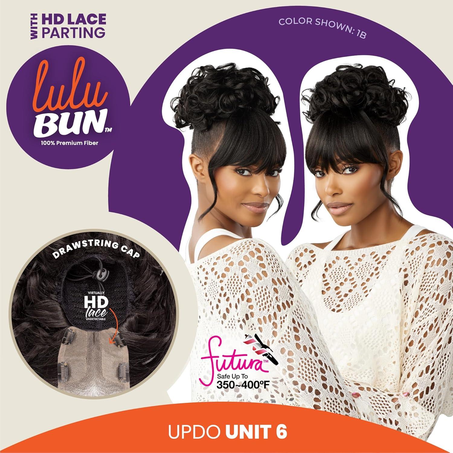 imageSensationnel Lulu Bun Updo Hairextensions Unit 6 Synthetic 3x35 HD Lace Parting Quick and Easy Wear Hair Wig Piece 1 JETBLACK1B OFFBLACK