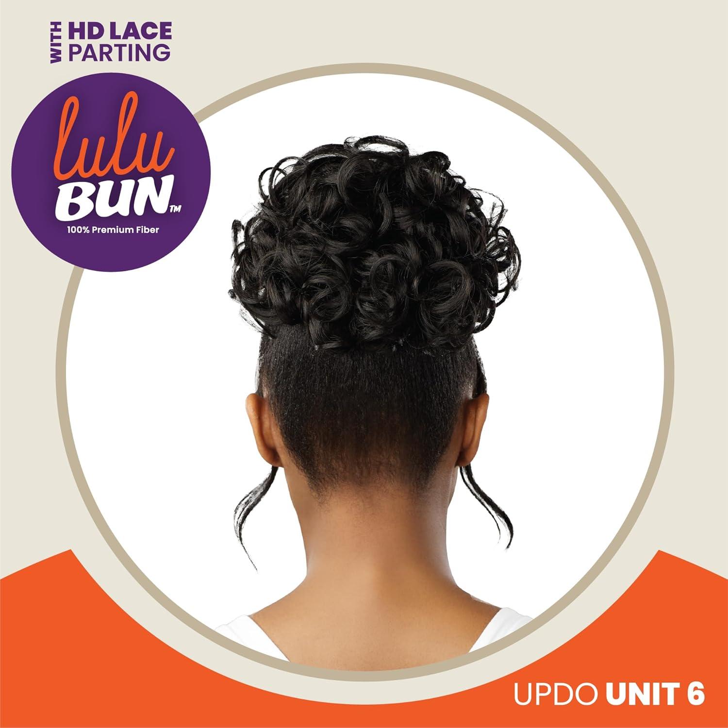 imageSensationnel Lulu Bun Updo Hairextensions Unit 6 Synthetic 3x35 HD Lace Parting Quick and Easy Wear Hair Wig Piece 1 JETBLACK2 DARKBROWN