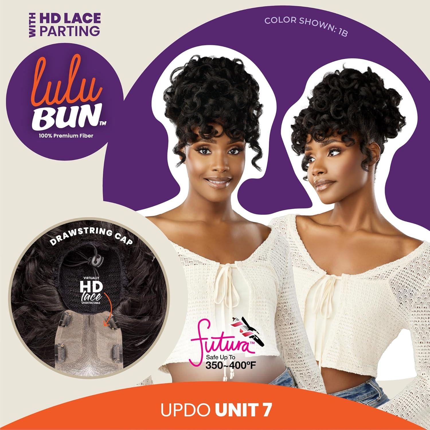 imageSensationnel Lulu Bun Updo Hairextensions Unit 7 Synthetic 3x35 HD Lace Parting Quick and Easy Wear Hair Wig Piece 1 JETBLACKF1B350