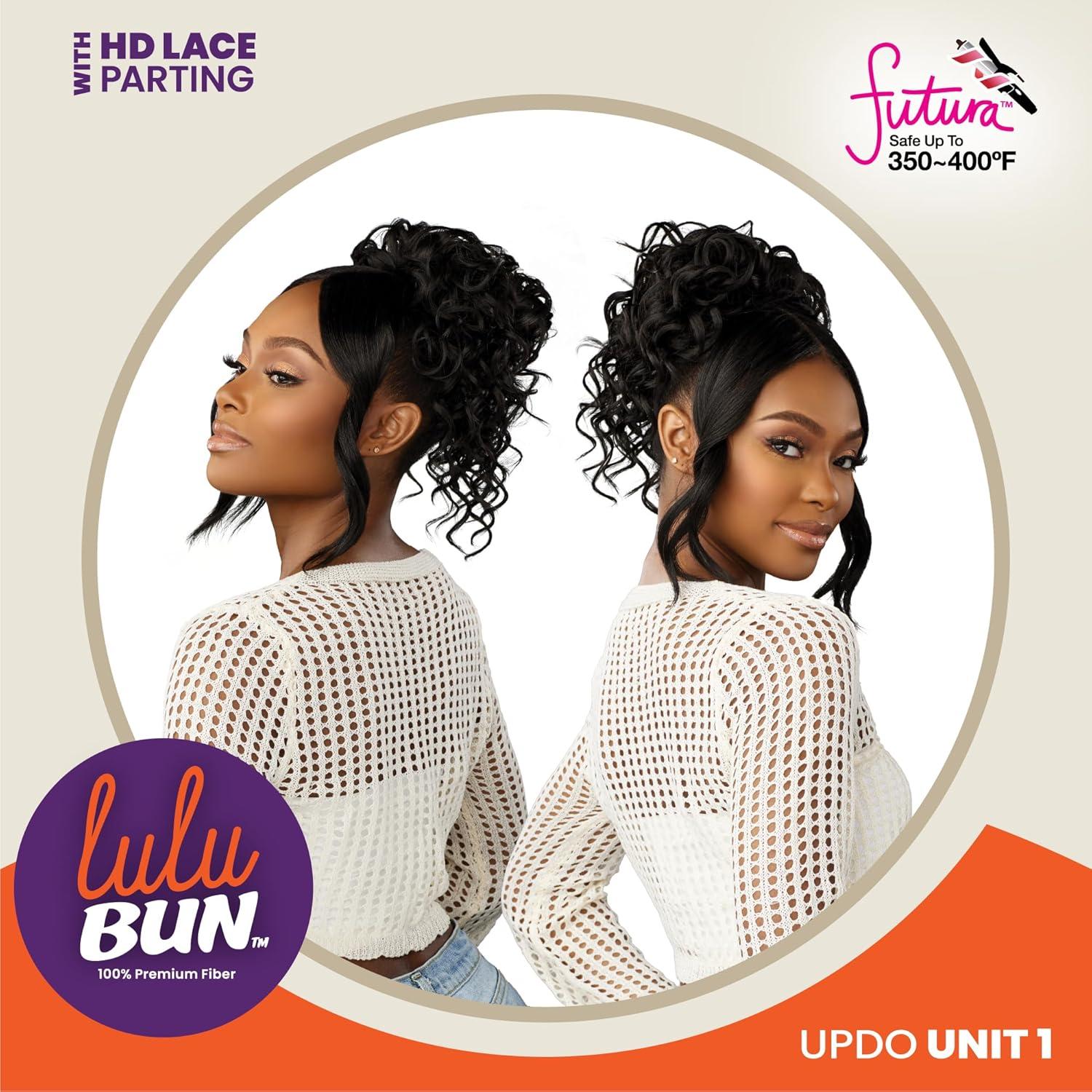 imageSensationnel Lulu bun updo hairextensions unit 1 synthetic 3x35 hd lace parting quick and easy wear drawstring cap hair wig piece 1 JETBLACK1B OFFBLACK