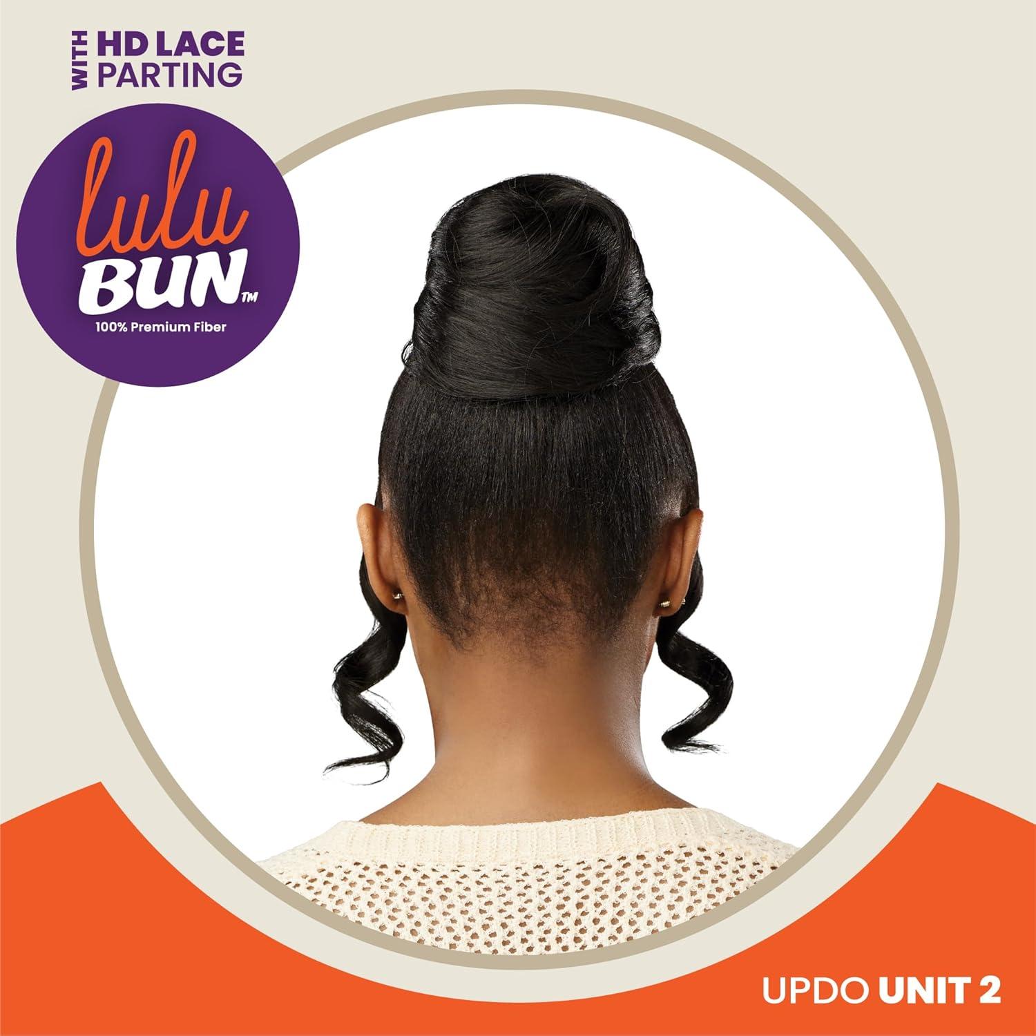 imageSensationnel Lulu bun updo hairextensions unit 2 synthetic 3x35 hd lace parting quick and easy wear hair wig piece 1 JETBLACK2 DARKBROWN