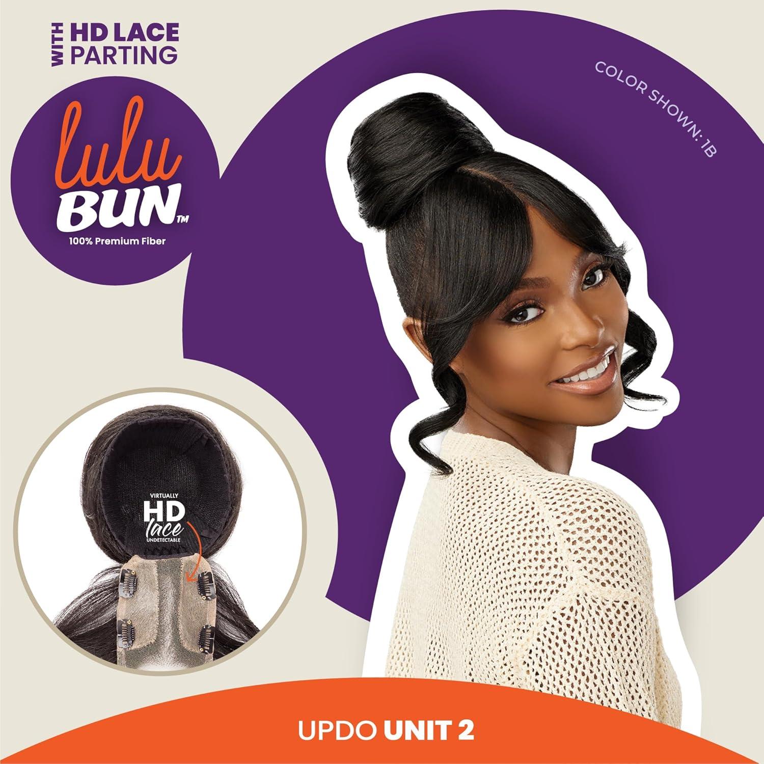 imageSensationnel Lulu bun updo hairextensions unit 2 synthetic 3x35 hd lace parting quick and easy wear hair wig piece 1 JETBLACK2 DARKBROWN