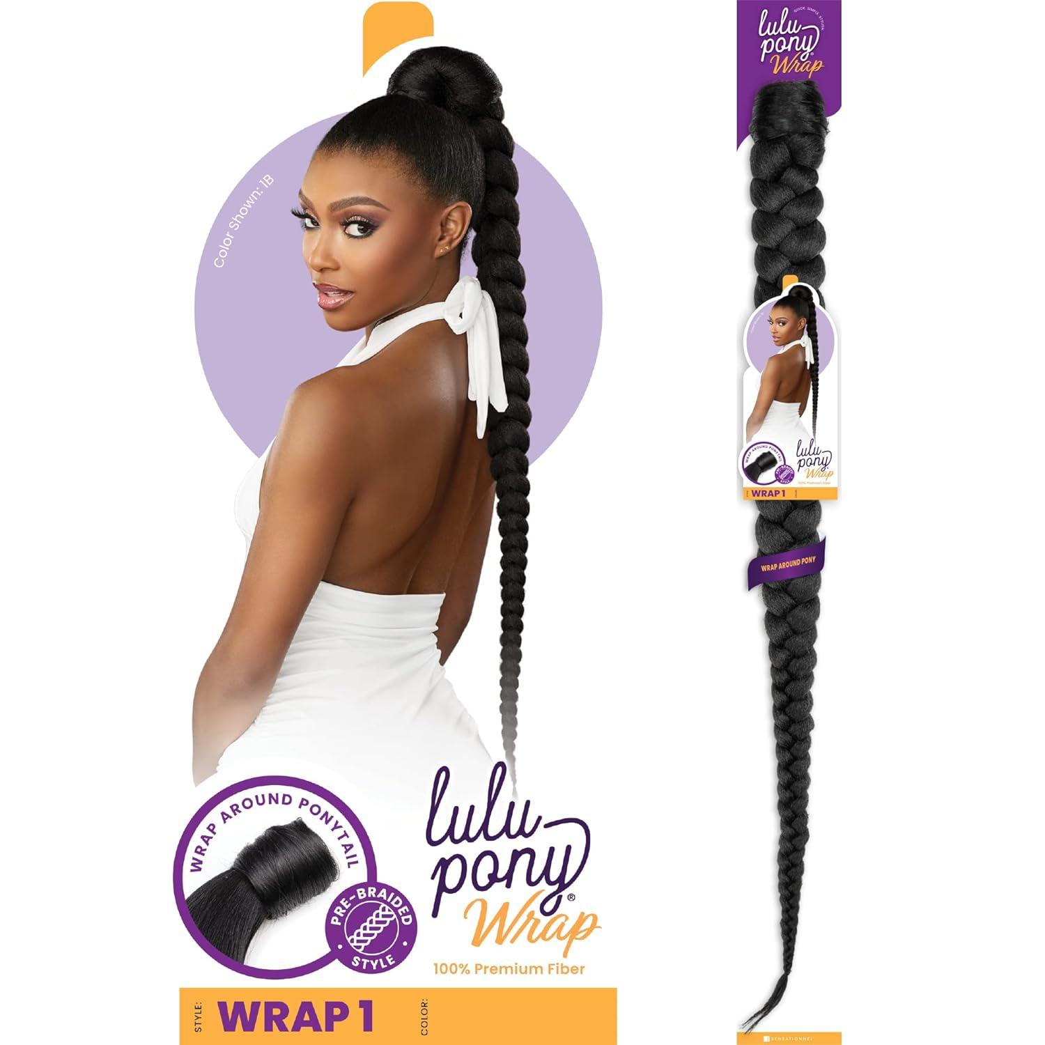 imageSensationnel Lulu pony wrap hairextensions 1 high heat synthetic yaki pony tail or up do hair wig piece 1B OFFBLACK1B OFFBLACK