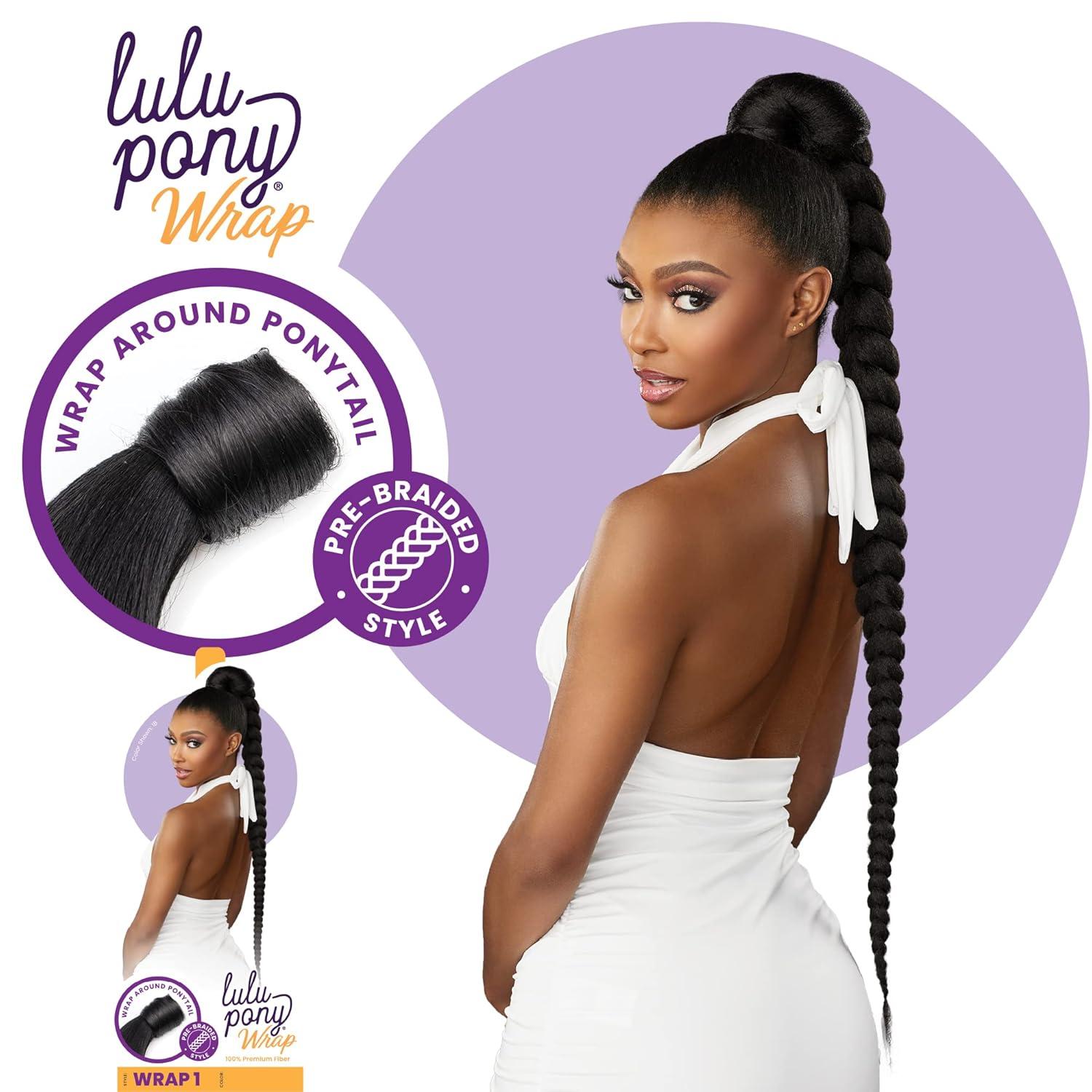 imageSensationnel Lulu pony wrap hairextensions 1 high heat synthetic yaki pony tail or up do hair wig piece 1B OFFBLACK1B OFFBLACK