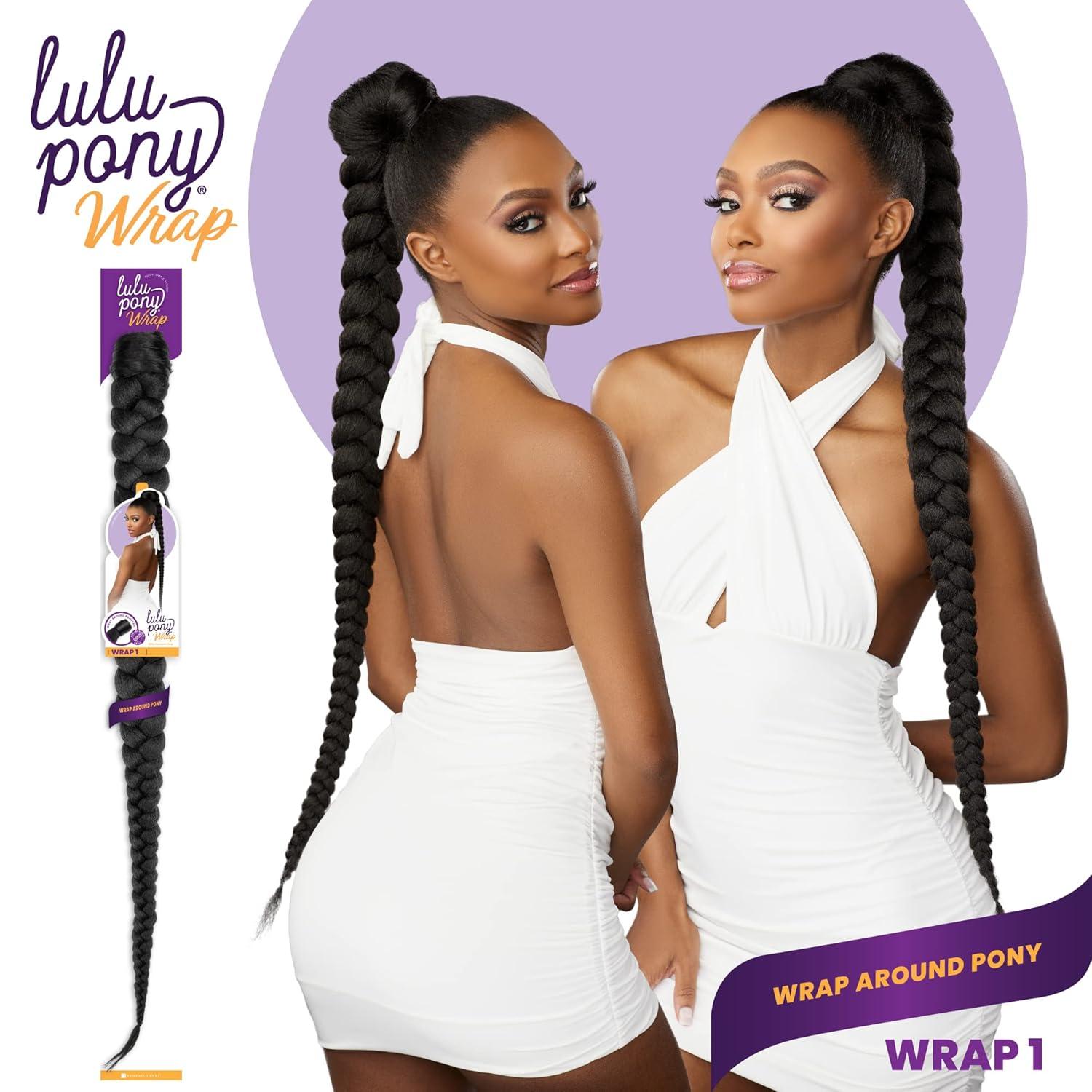 imageSensationnel Lulu pony wrap hairextensions 1 high heat synthetic yaki pony tail or up do hair wig piece 1B OFFBLACKSM227