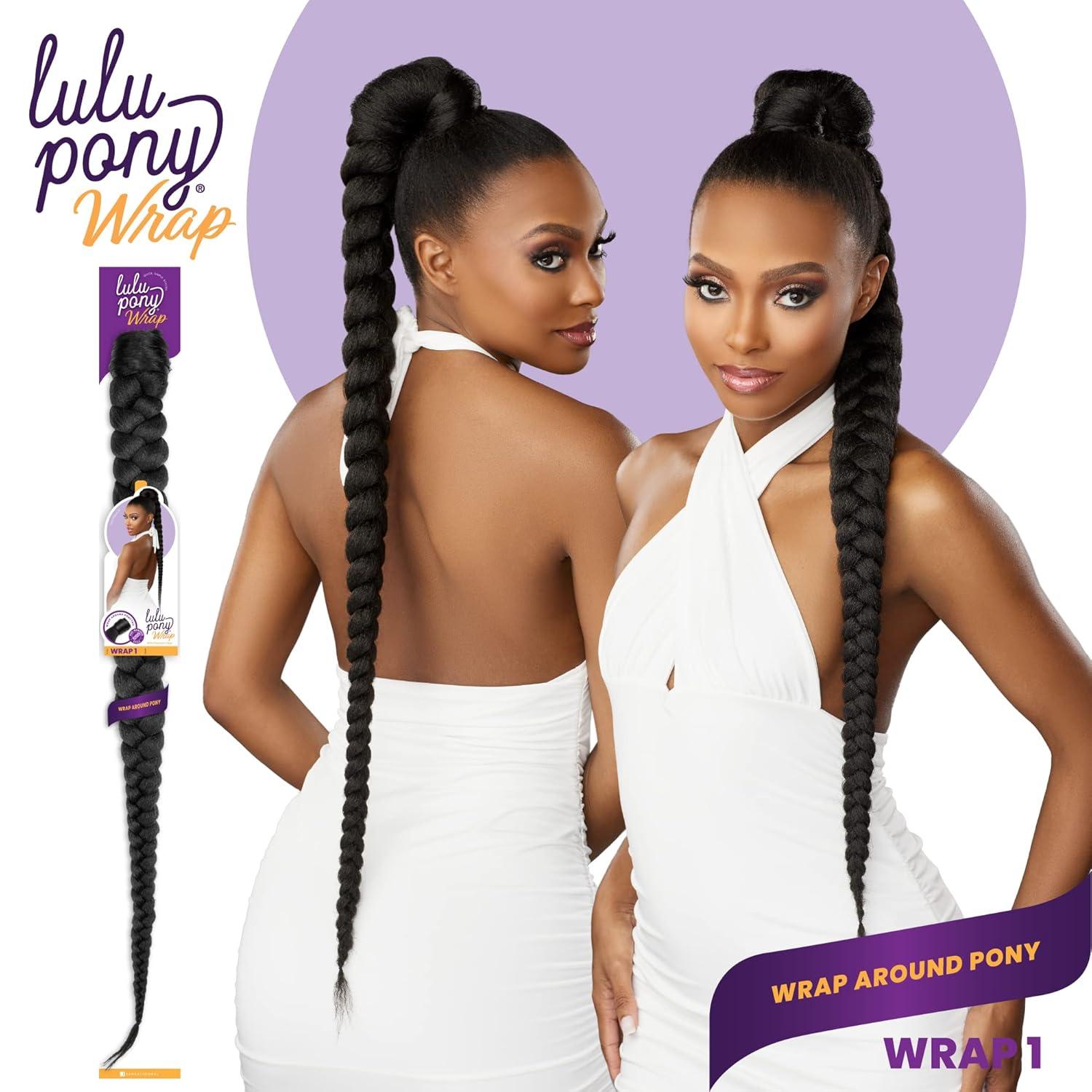 imageSensationnel Lulu pony wrap hairextensions 1 high heat synthetic yaki pony tail or up do hair wig piece 1B OFFBLACKSM2BG