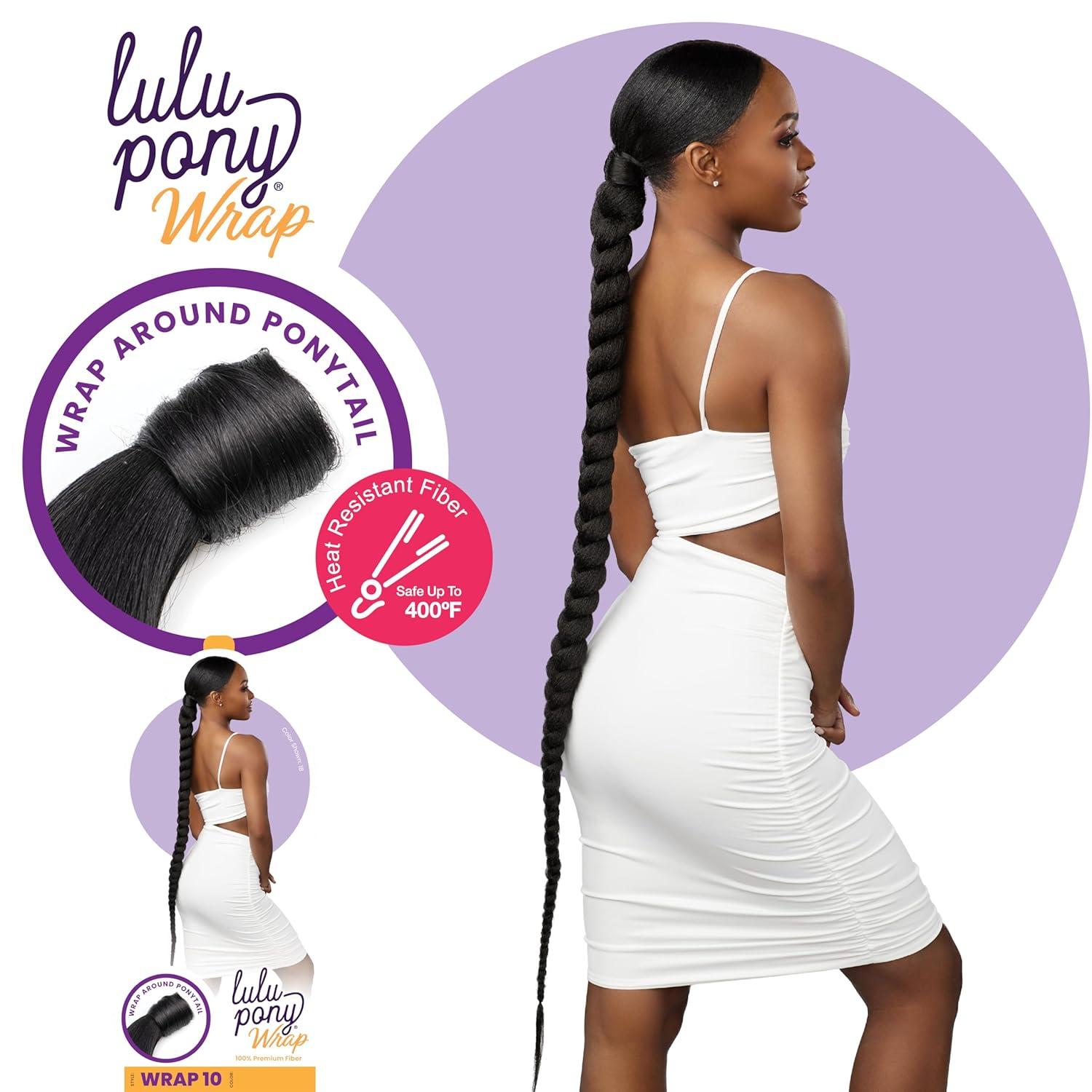 imageSensationnel Lulu pony wrap hairextensions 10 high heat synthetic yaki pony tail or up do hair wig piece 1 JETBLACK2 DARKBROWN