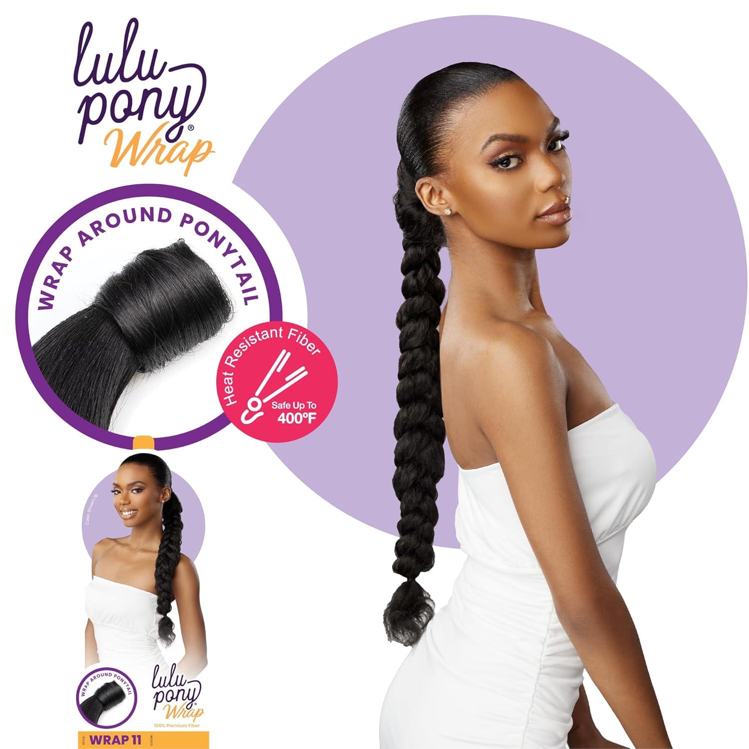 imageSensationnel Lulu pony wrap hairextensions 11 high heat synthetic yaki pony tail or up do hair wig piece 1 JETBLACK4 MEDBROWN