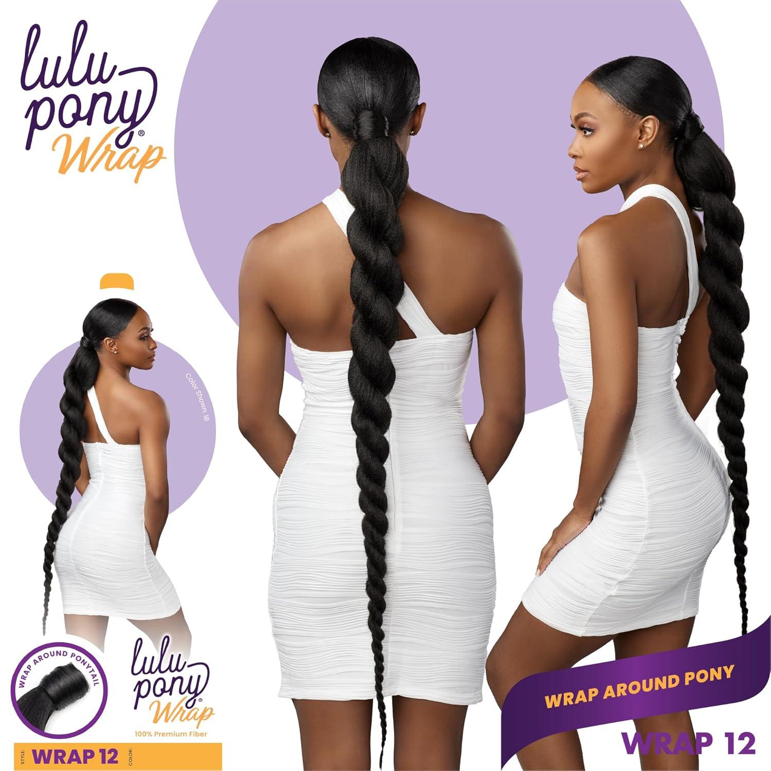 imageSensationnel Lulu pony wrap hairextensions 12 high heat synthetic yaki pony tail or up do hair wig piece 1 JETBLACK4 MEDBROWN