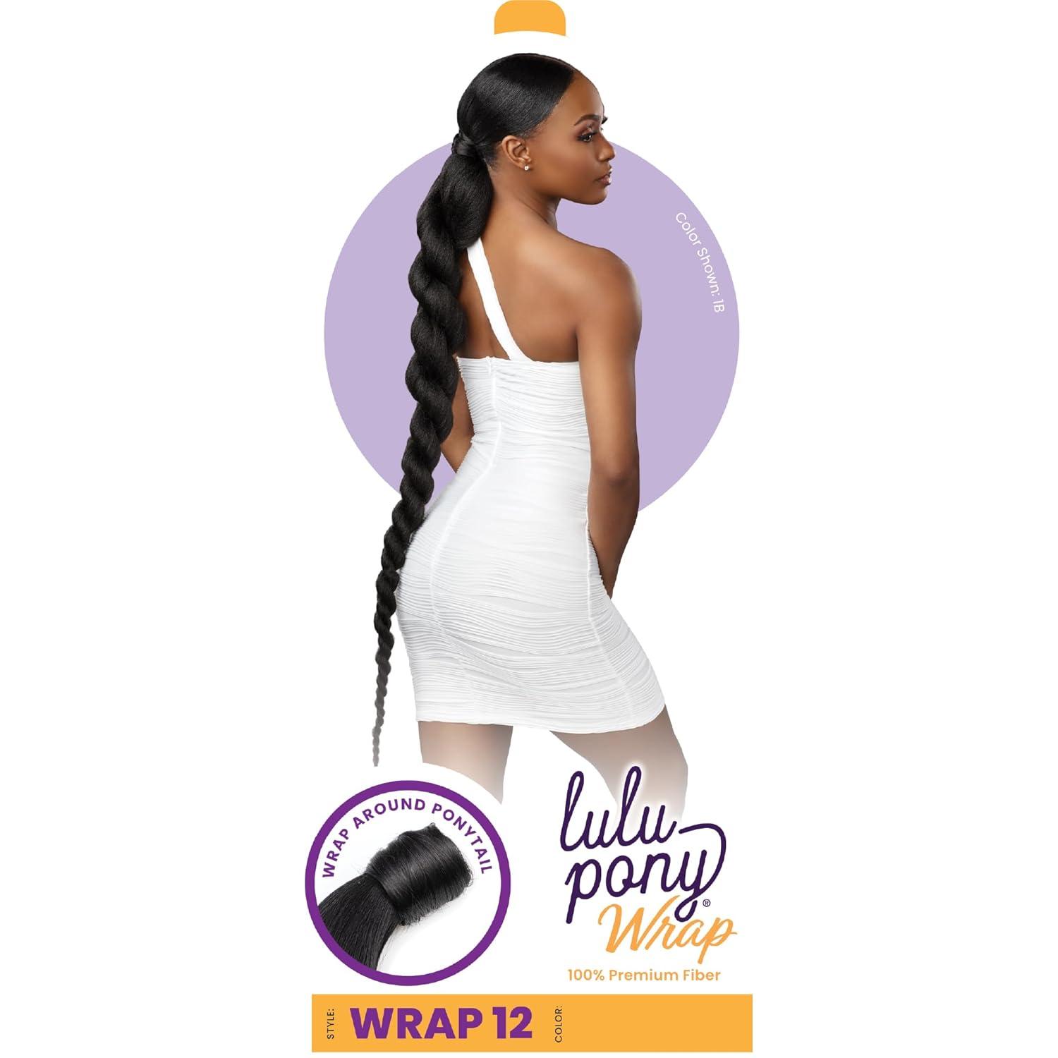 imageSensationnel Lulu pony wrap hairextensions 12 high heat synthetic yaki pony tail or up do hair wig piece 1 JETBLACK4 MEDBROWN
