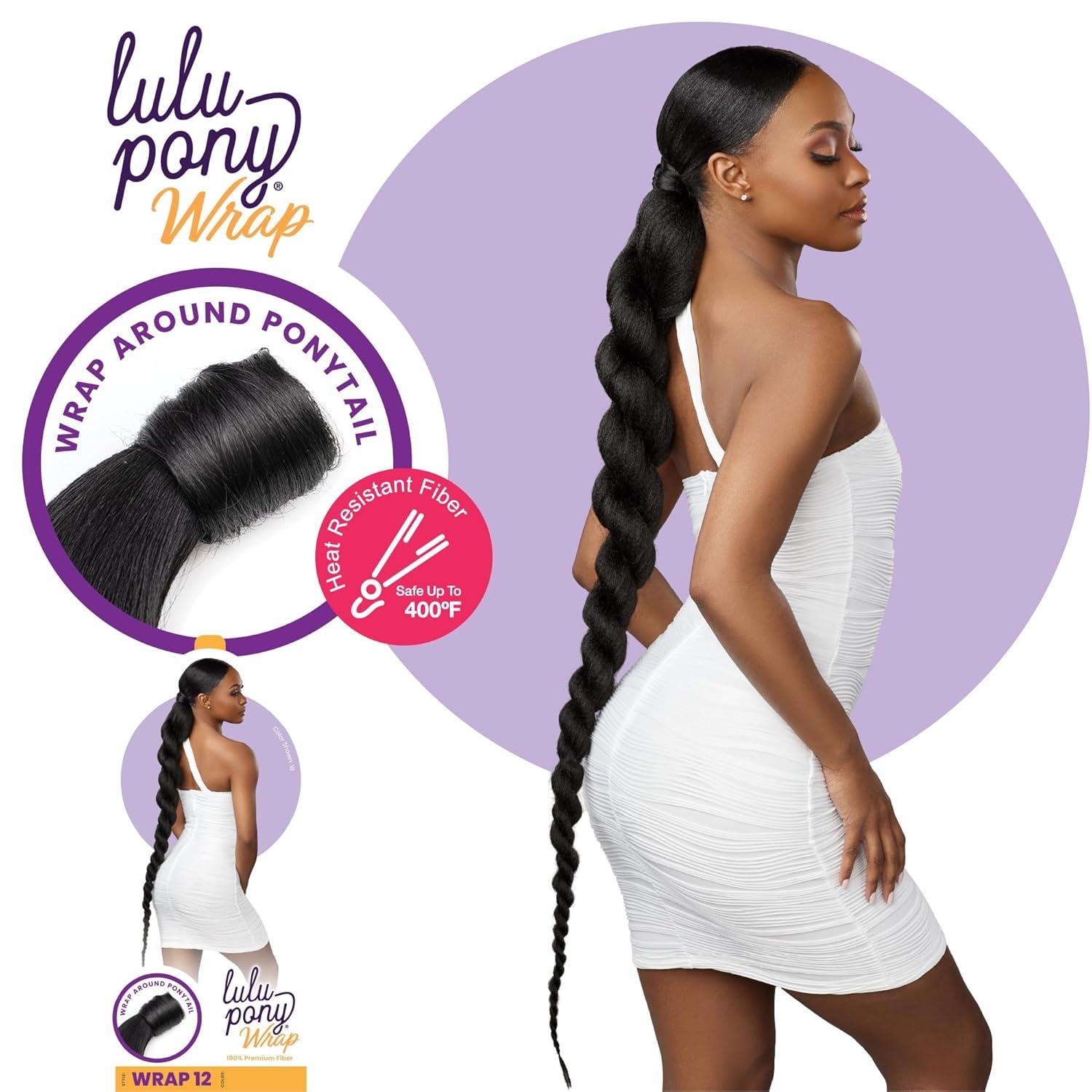 imageSensationnel Lulu pony wrap hairextensions 12 high heat synthetic yaki pony tail or up do hair wig piece 1 JETBLACKSM2350