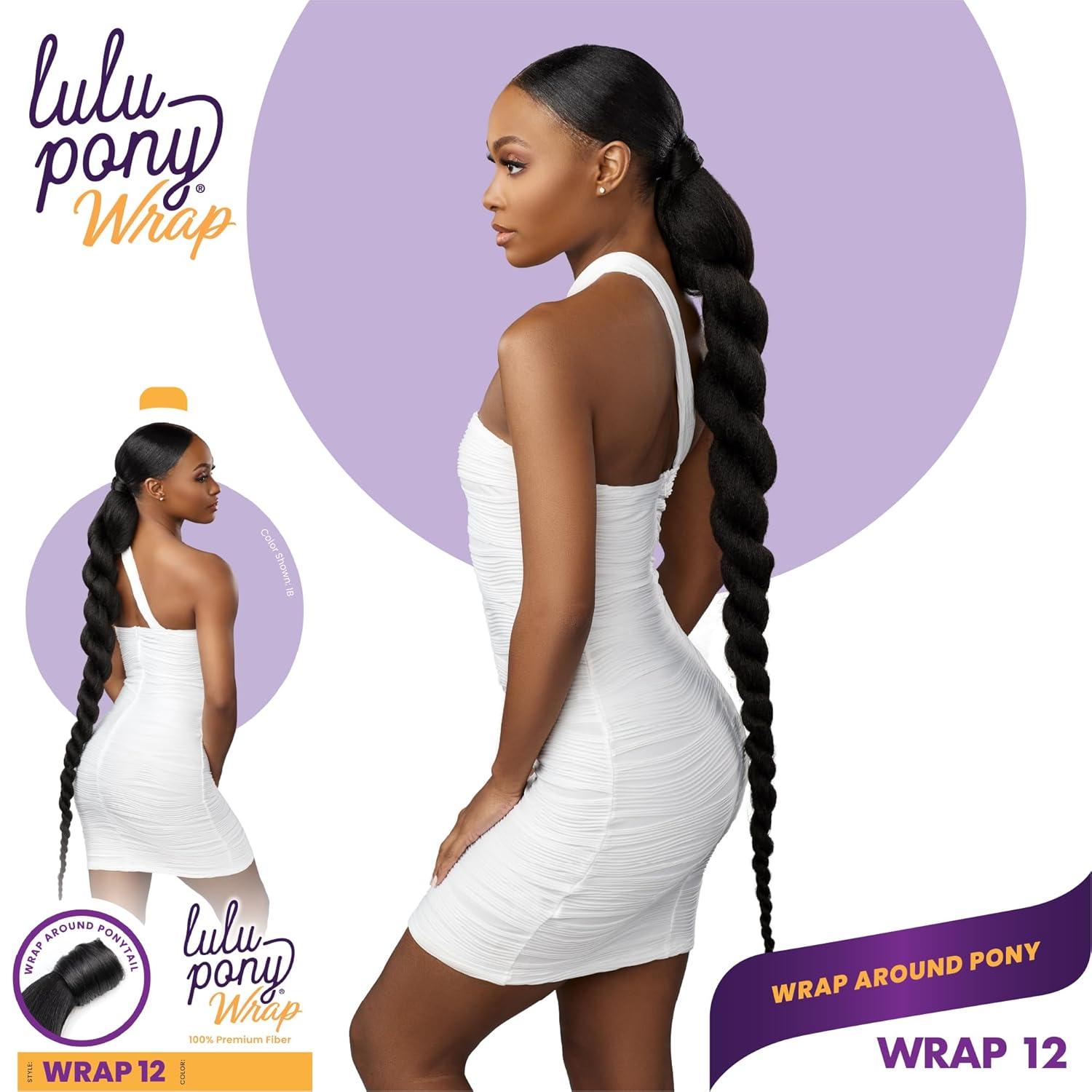 imageSensationnel Lulu pony wrap hairextensions 12 high heat synthetic yaki pony tail or up do hair wig piece 1 JETBLACKSM2BG