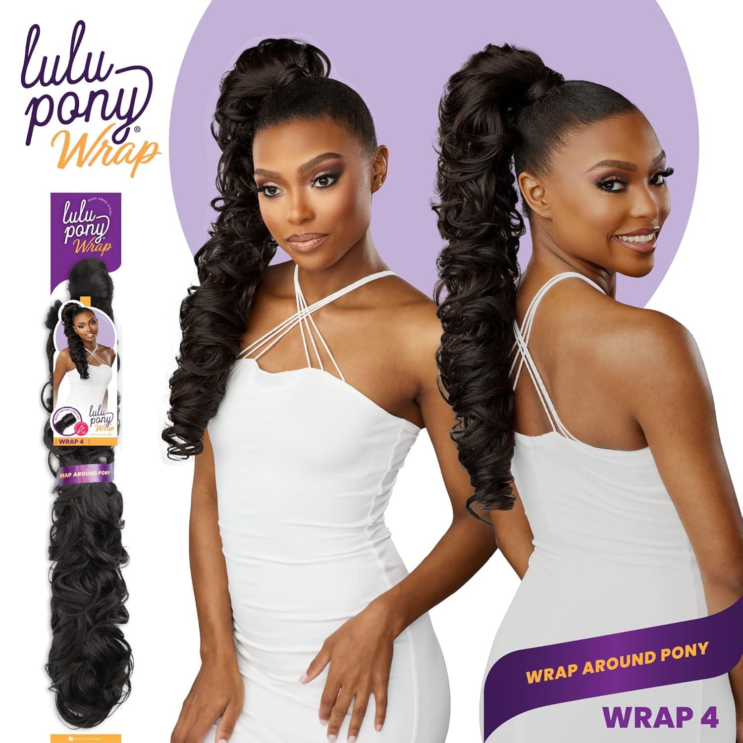 imageSensationnel Lulu pony wrap hairextensions 4 high heat synthetic yaki pony tail or up do hair wig piece 4 MEDBROWN4 MEDBROWN