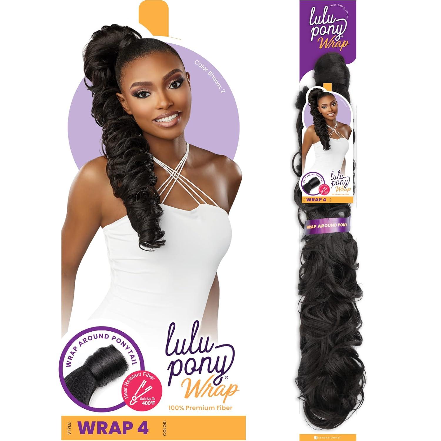 imageSensationnel Lulu pony wrap hairextensions 4 high heat synthetic yaki pony tail or up do hair wig piece 4 MEDBROWN4 MEDBROWN