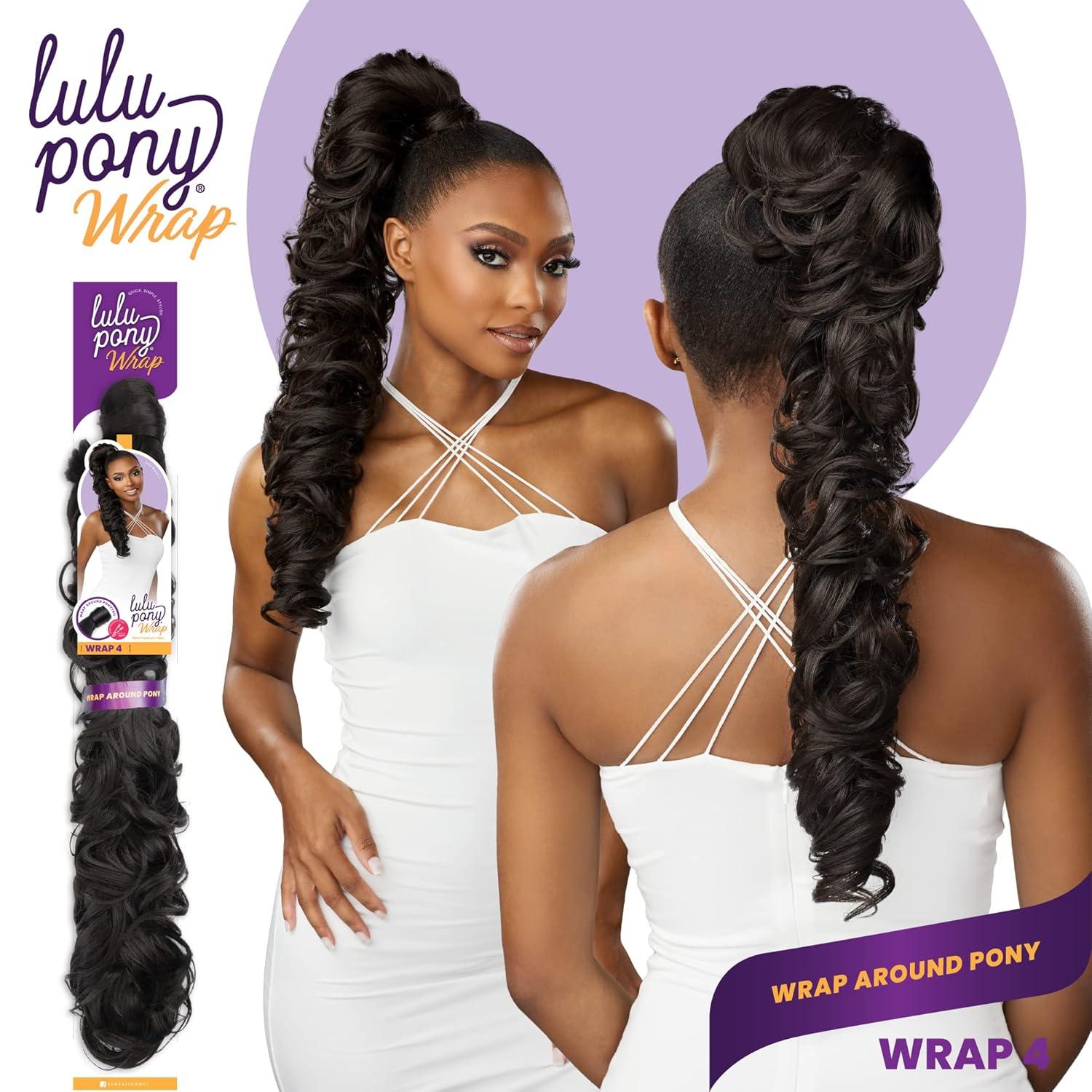 imageSensationnel Lulu pony wrap hairextensions 4 high heat synthetic yaki pony tail or up do hair wig piece 4 MEDBROWNT227