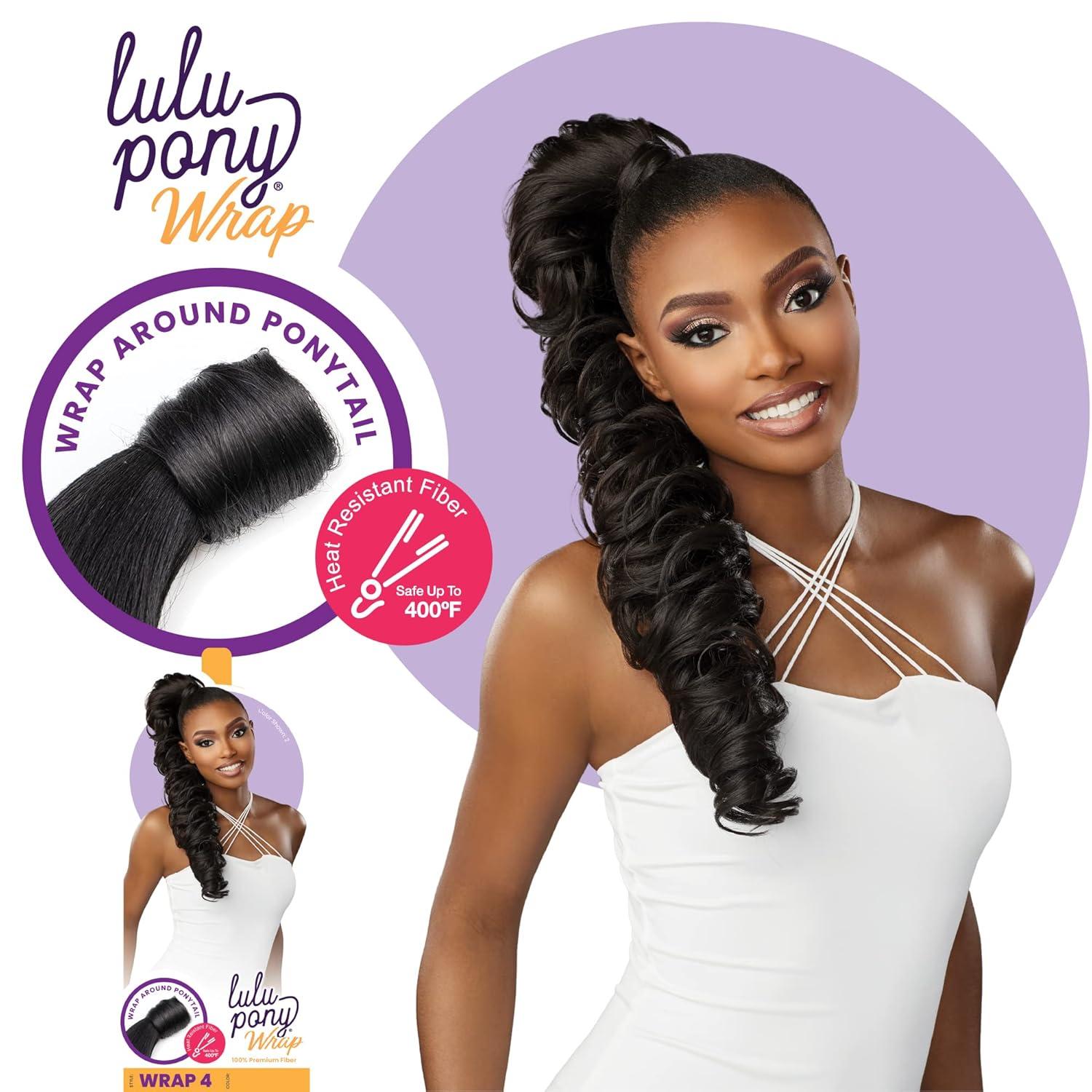 imageSensationnel Lulu pony wrap hairextensions 4 high heat synthetic yaki pony tail or up do hair wig piece 4 MEDBROWNT227