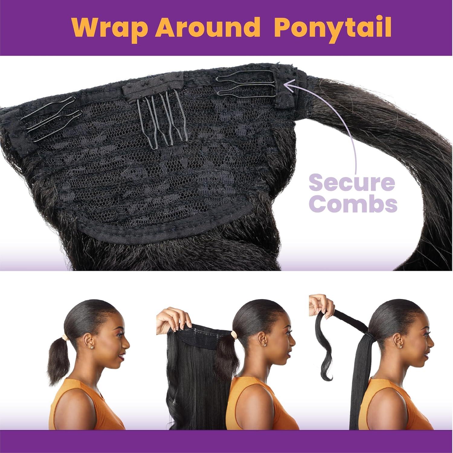 imageSensationnel Lulu pony wrap hairextensions 6 high heat synthetic yaki pony tail or up do hair wig piece 1 JETBLACK4 MEDBROWN