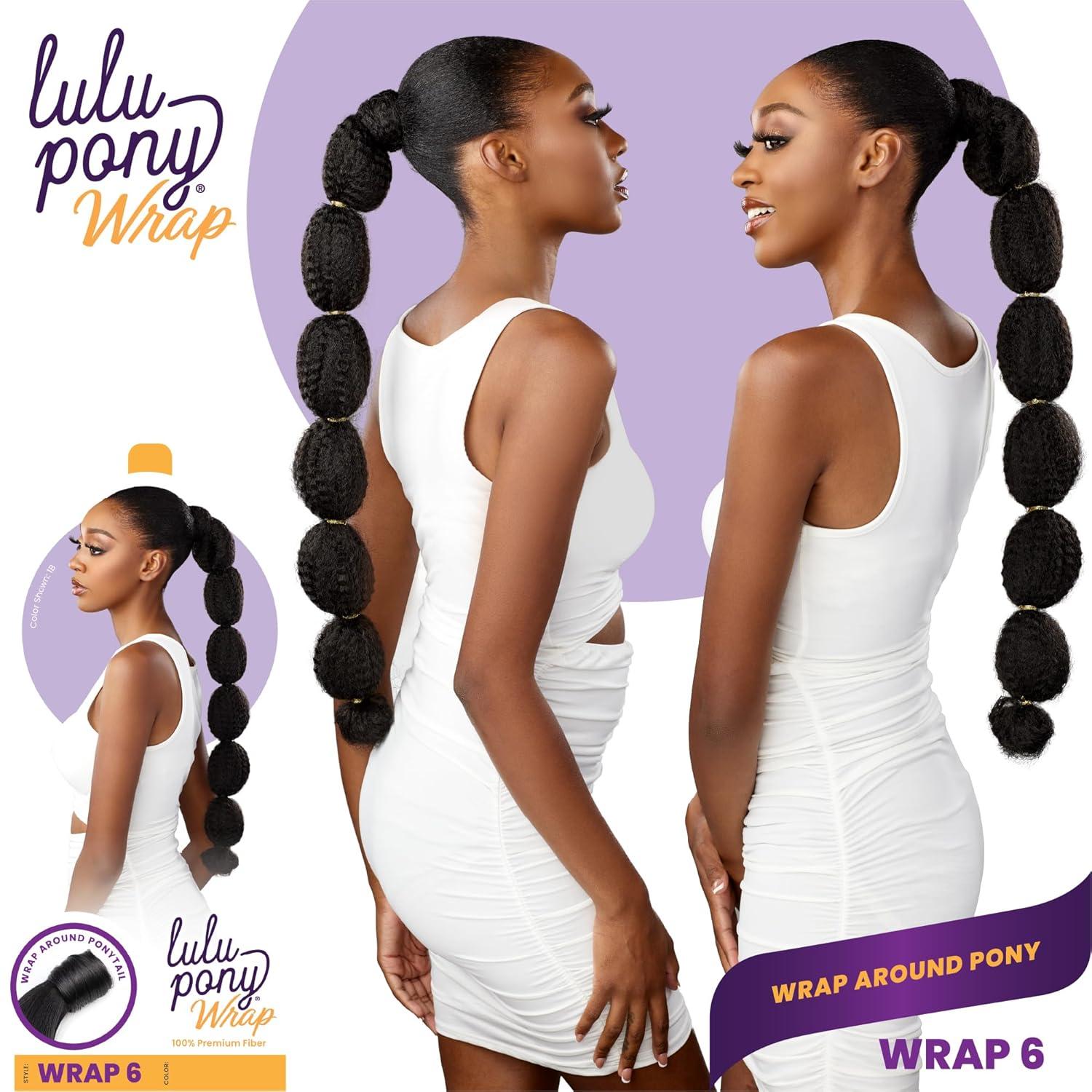 imageSensationnel Lulu pony wrap hairextensions 6 high heat synthetic yaki pony tail or up do hair wig piece 1 JETBLACK4 MEDBROWN