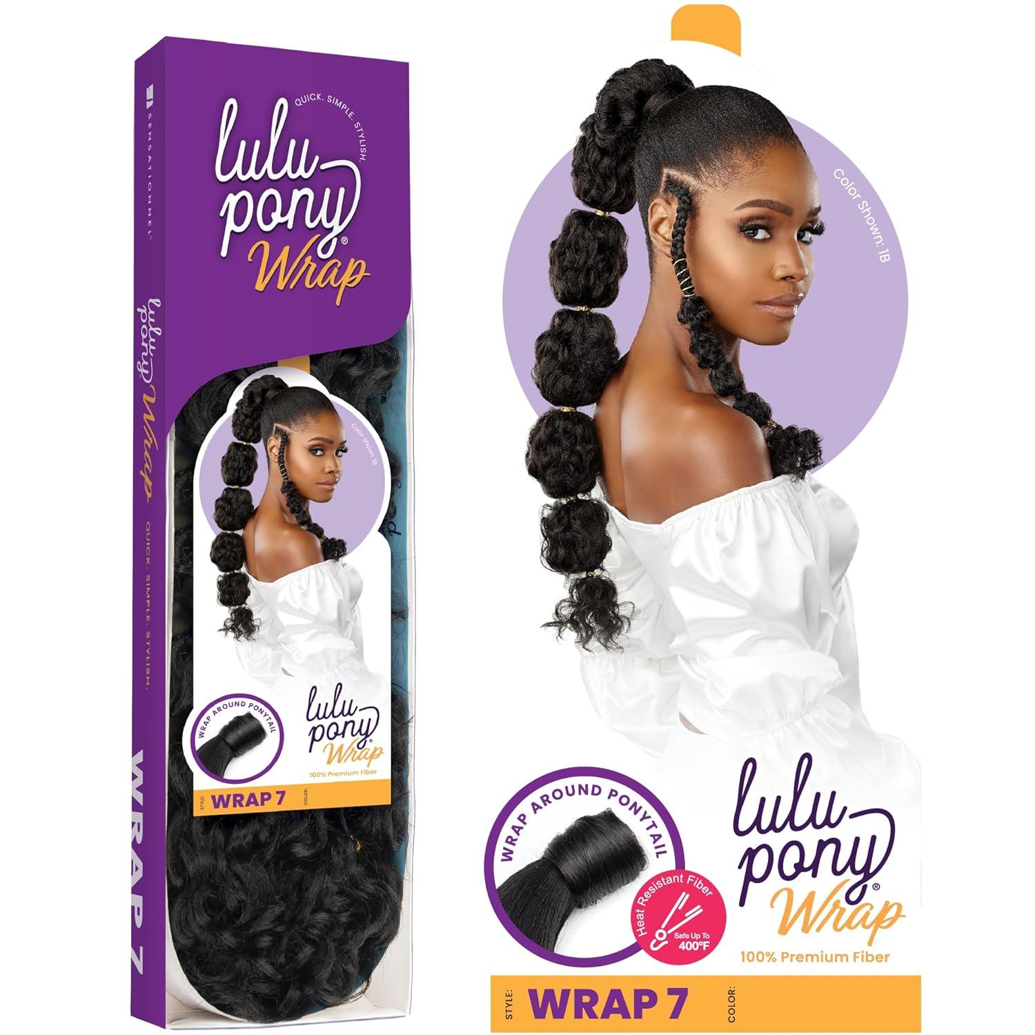 imageSensationnel Lulu pony wrap hairextensions 7 high heat synthetic yaki pony tail or up do hair wig piece 1 JETBLACK4 MEDBROWN