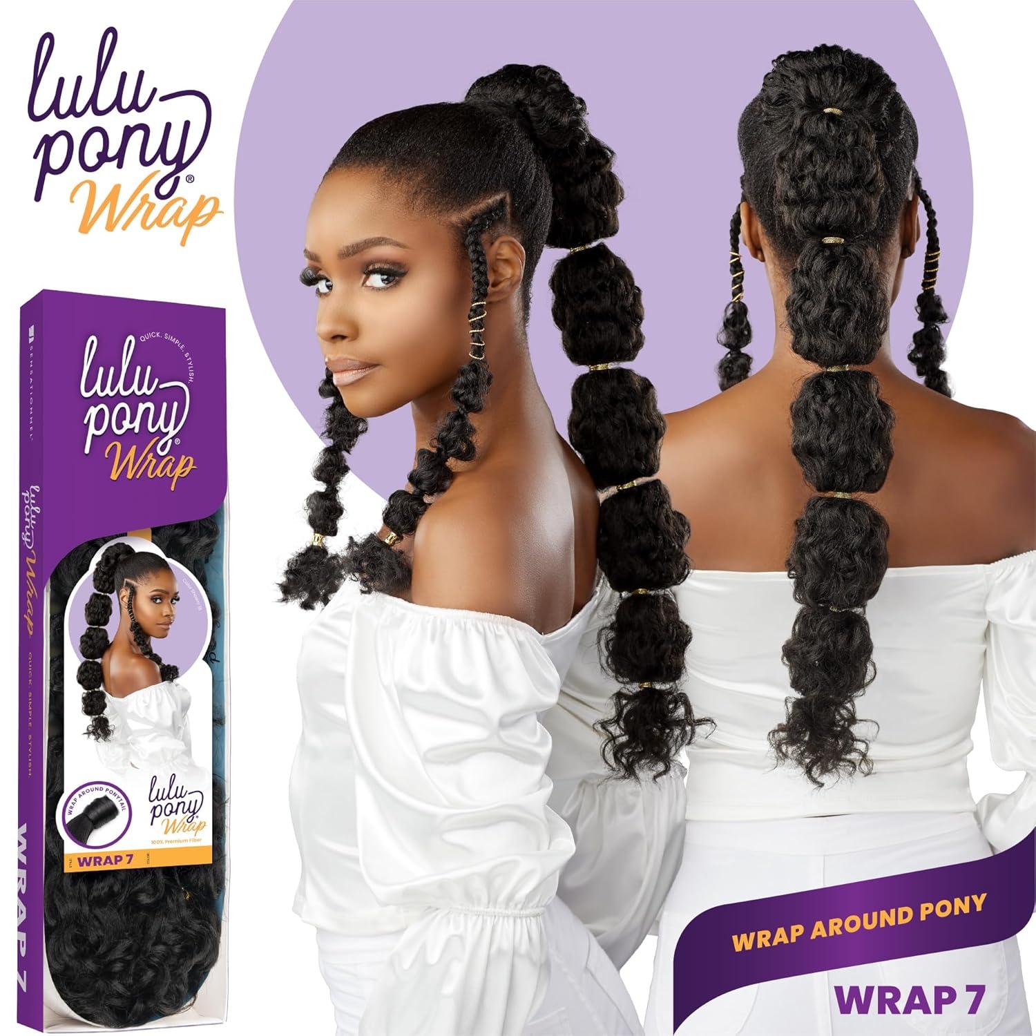 imageSensationnel Lulu pony wrap hairextensions 7 high heat synthetic yaki pony tail or up do hair wig piece 1 JETBLACKSM2BG