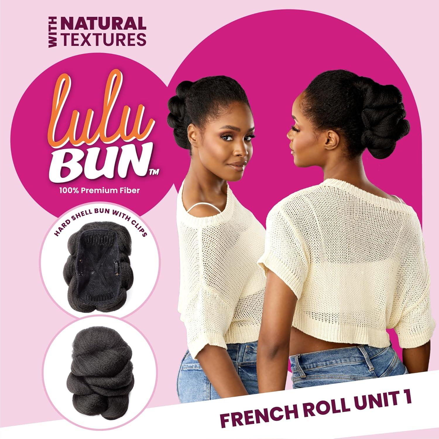 imageSensationnel LuluBun Updo Hairextensions French Roll Unit 1 Synthetic Hard Shell Bun with Clips Quick and Easy Wear Hair Wig Piece 1 JETBLACKF1B30