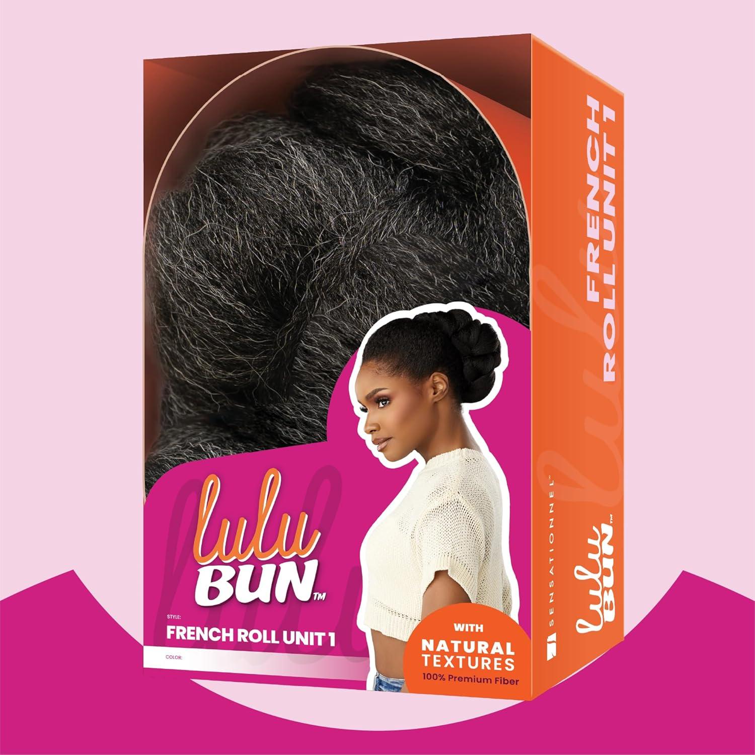 imageSensationnel LuluBun Updo Hairextensions French Roll Unit 1 Synthetic Hard Shell Bun with Clips Quick and Easy Wear Hair Wig Piece 1 JETBLACKM44
