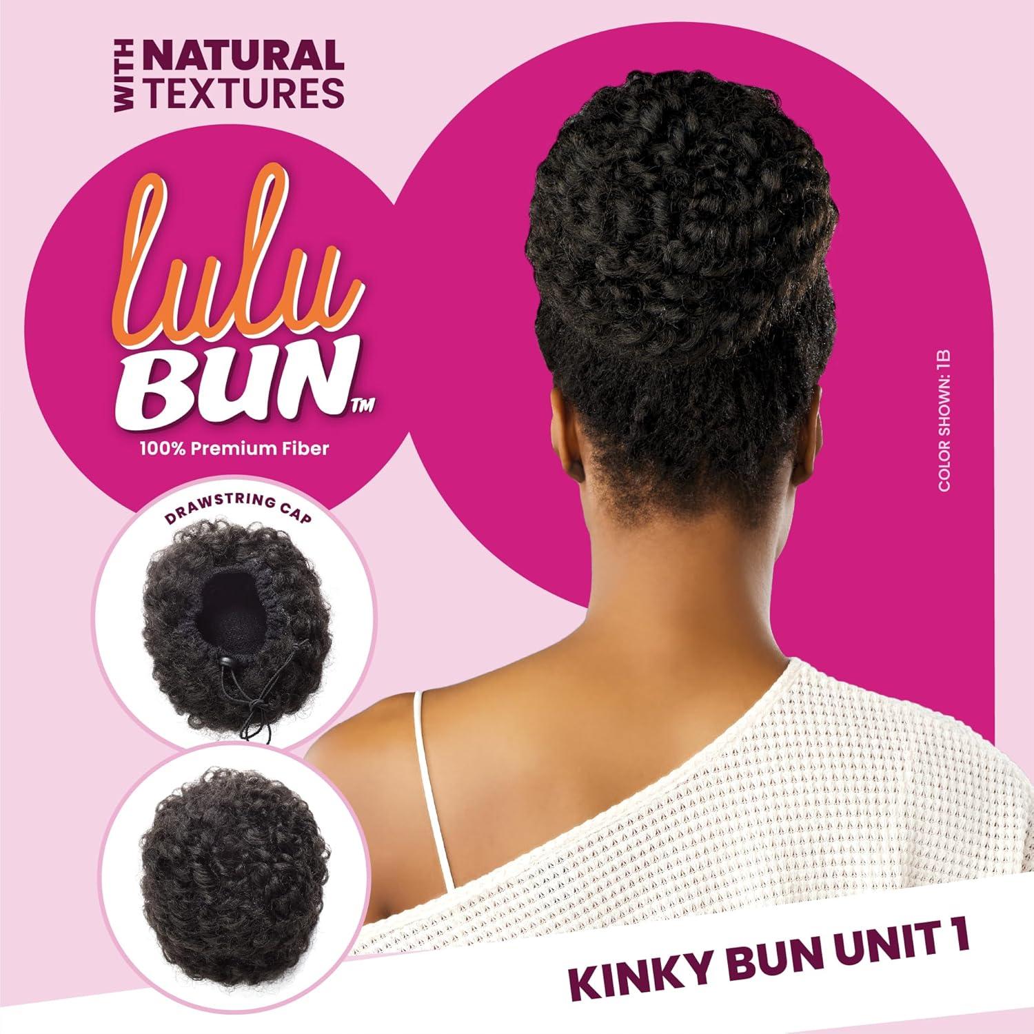imageSensationnel LuluBun Updo Hairextensions Kinky Bun Unit 1 Synthetic Drawstring Cap Quick and Easy Wear Hair Wig Piece 1 JETBLACK1B OFFBLACK