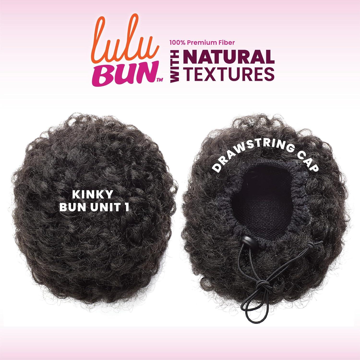 imageSensationnel LuluBun Updo Hairextensions Kinky Bun Unit 1 Synthetic Drawstring Cap Quick and Easy Wear Hair Wig Piece 1 JETBLACK2 DARKBROWN