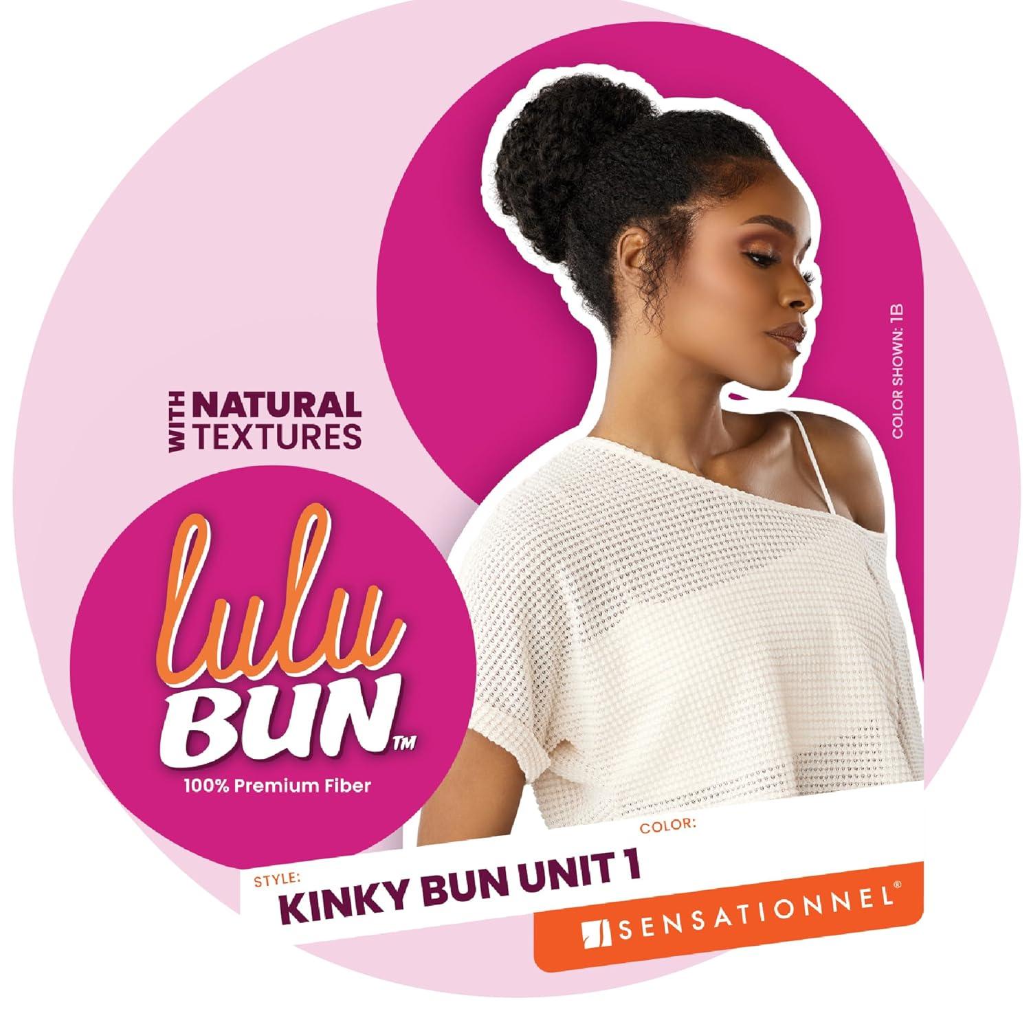 imageSensationnel LuluBun Updo Hairextensions Kinky Bun Unit 1 Synthetic Drawstring Cap Quick and Easy Wear Hair Wig Piece 1 JETBLACKF1B30