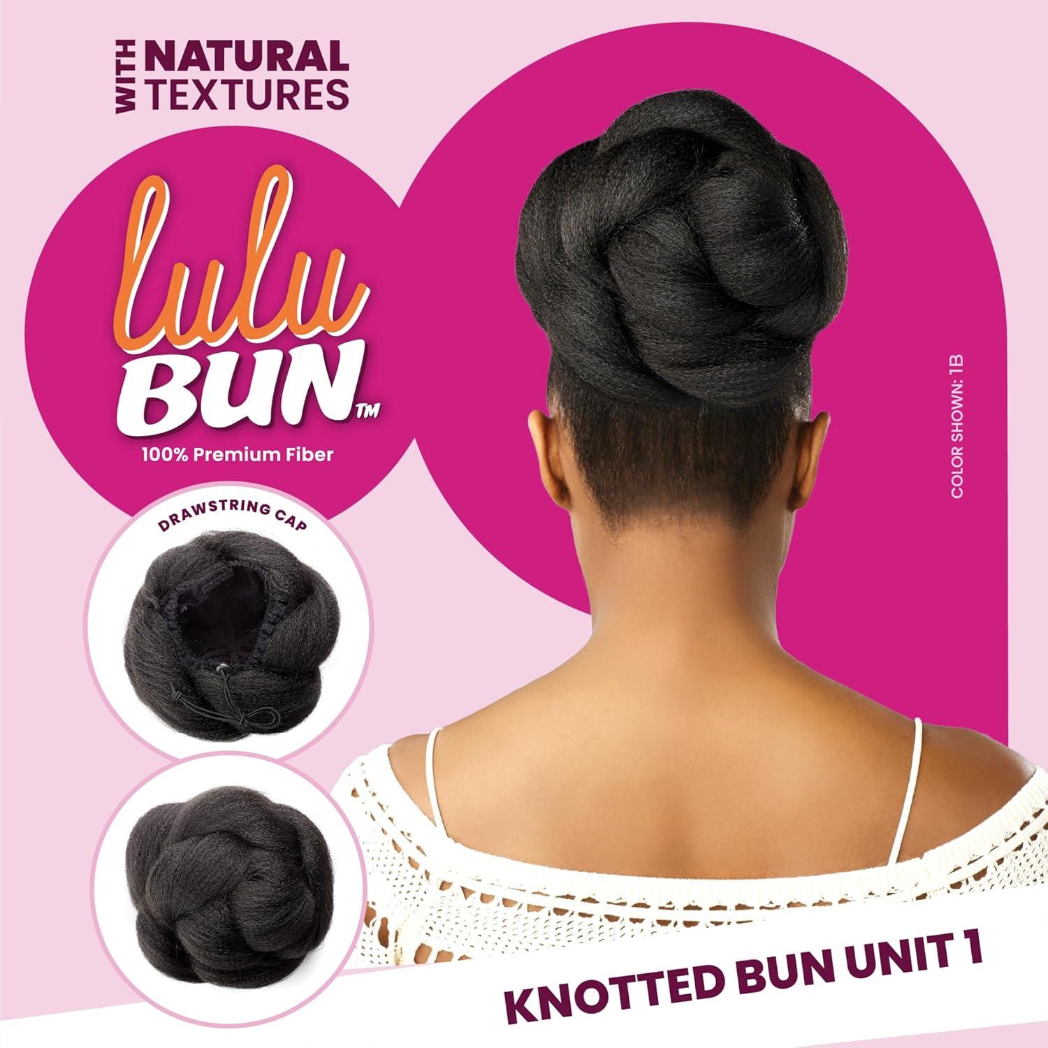 imageSensationnel LuluBun Updo Hairextensions Knotted Bun Unit 1 Synthetic Drawstring Cap Quick and Easy Wear Hair Wig Piece 1 JETBLACKM44