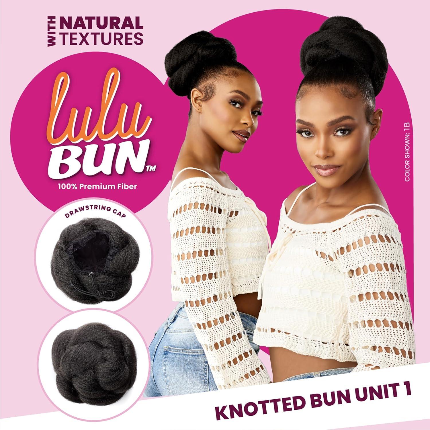 imageSensationnel LuluBun Updo Hairextensions Knotted Bun Unit 1 Synthetic Drawstring Cap Quick and Easy Wear Hair Wig Piece 1 JETBLACKM44