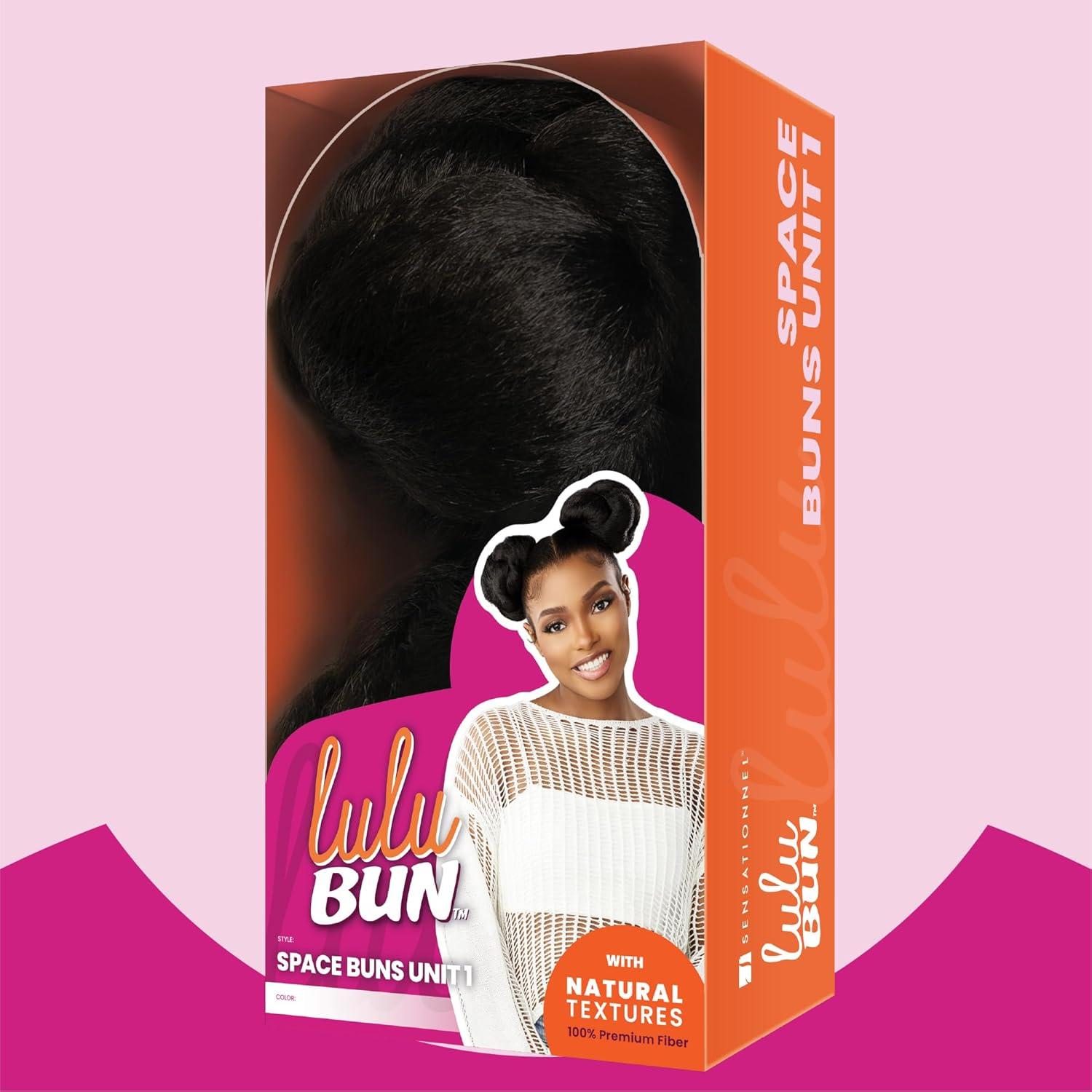 imageSensationnel LuluBun Updo Hairextensions Space Buns Unit 1 Synthetic Drawstring Cap Quick and Easy Wear Hair Wig Piece 1 JETBLACKF1B30