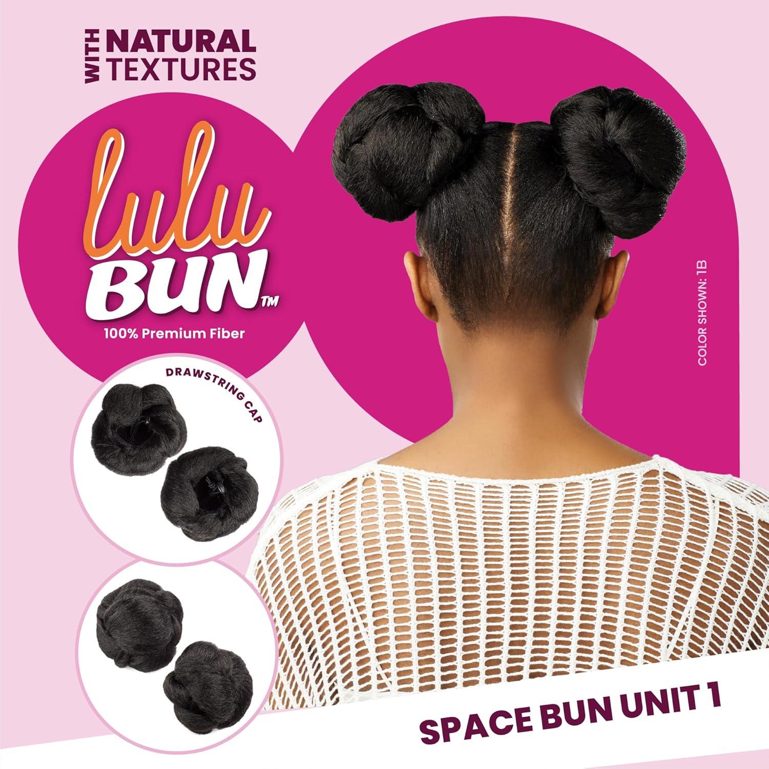 imageSensationnel LuluBun Updo Hairextensions Space Buns Unit 1 Synthetic Drawstring Cap Quick and Easy Wear Hair Wig Piece 1 JETBLACKF1B30