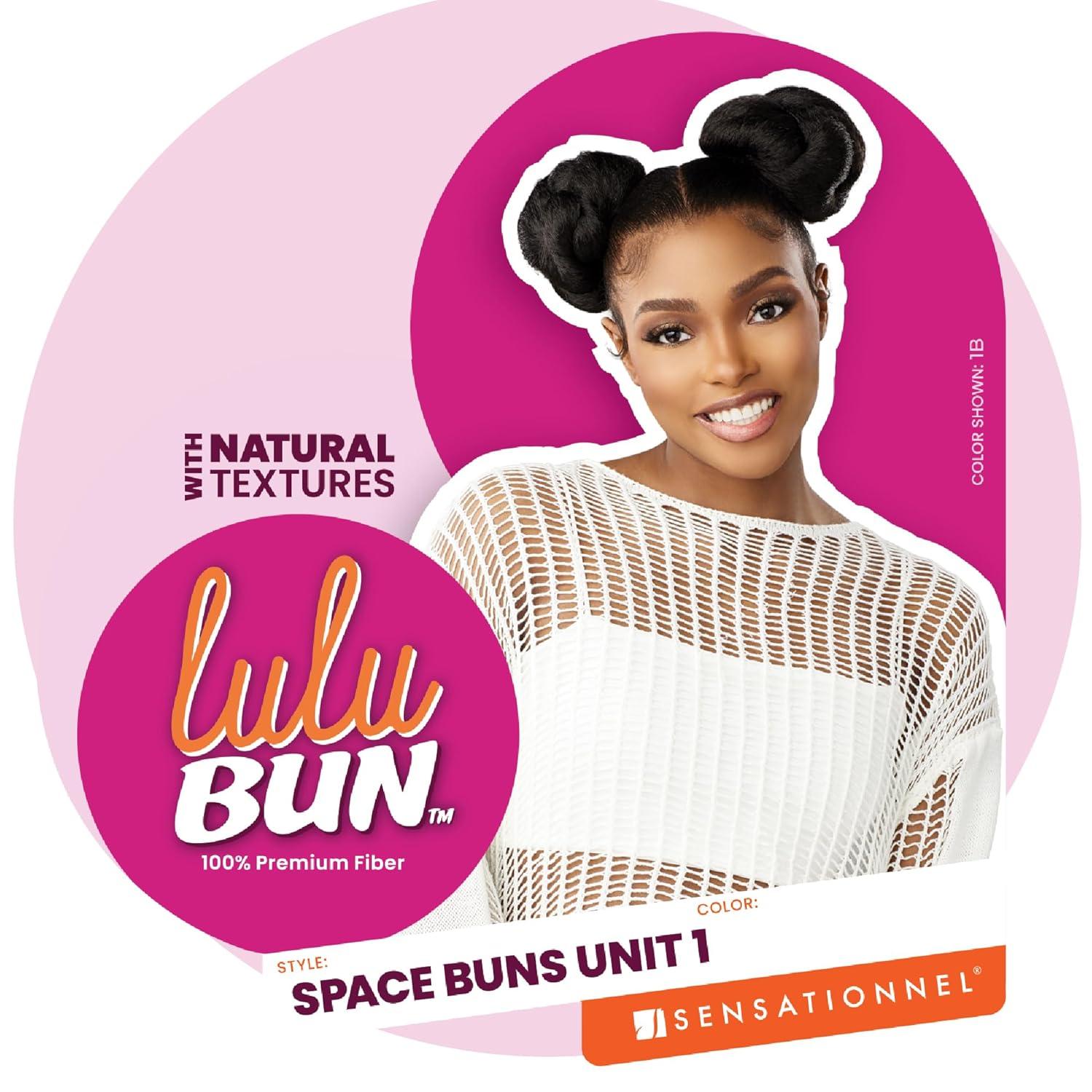 imageSensationnel LuluBun Updo Hairextensions Space Buns Unit 1 Synthetic Drawstring Cap Quick and Easy Wear Hair Wig Piece 1 JETBLACKF1B30
