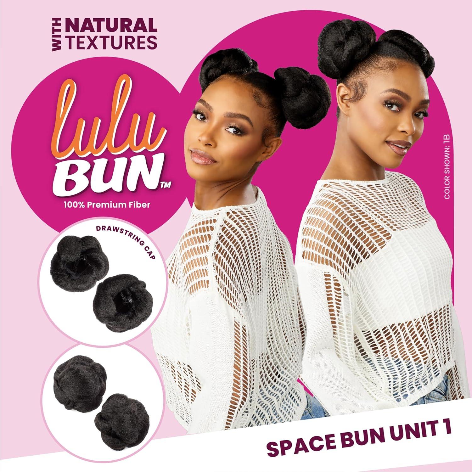 imageSensationnel LuluBun Updo Hairextensions Space Buns Unit 1 Synthetic Drawstring Cap Quick and Easy Wear Hair Wig Piece 1 JETBLACKF1B30