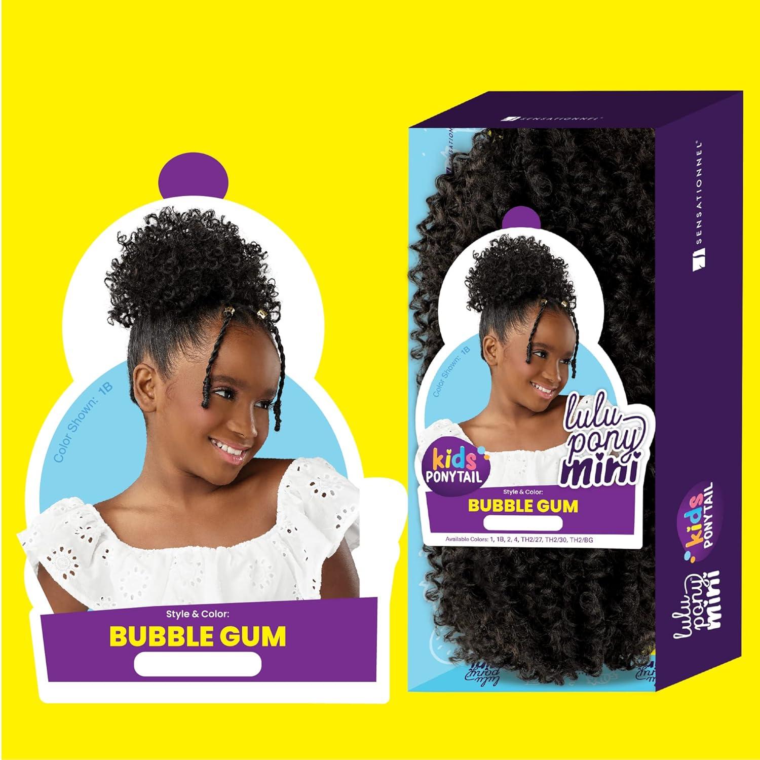 imageSensationnel Lulupony mini bubble gum ponytail drawstring for kids synthetic pony up do wig piece 1 JETBLACKTH2BG