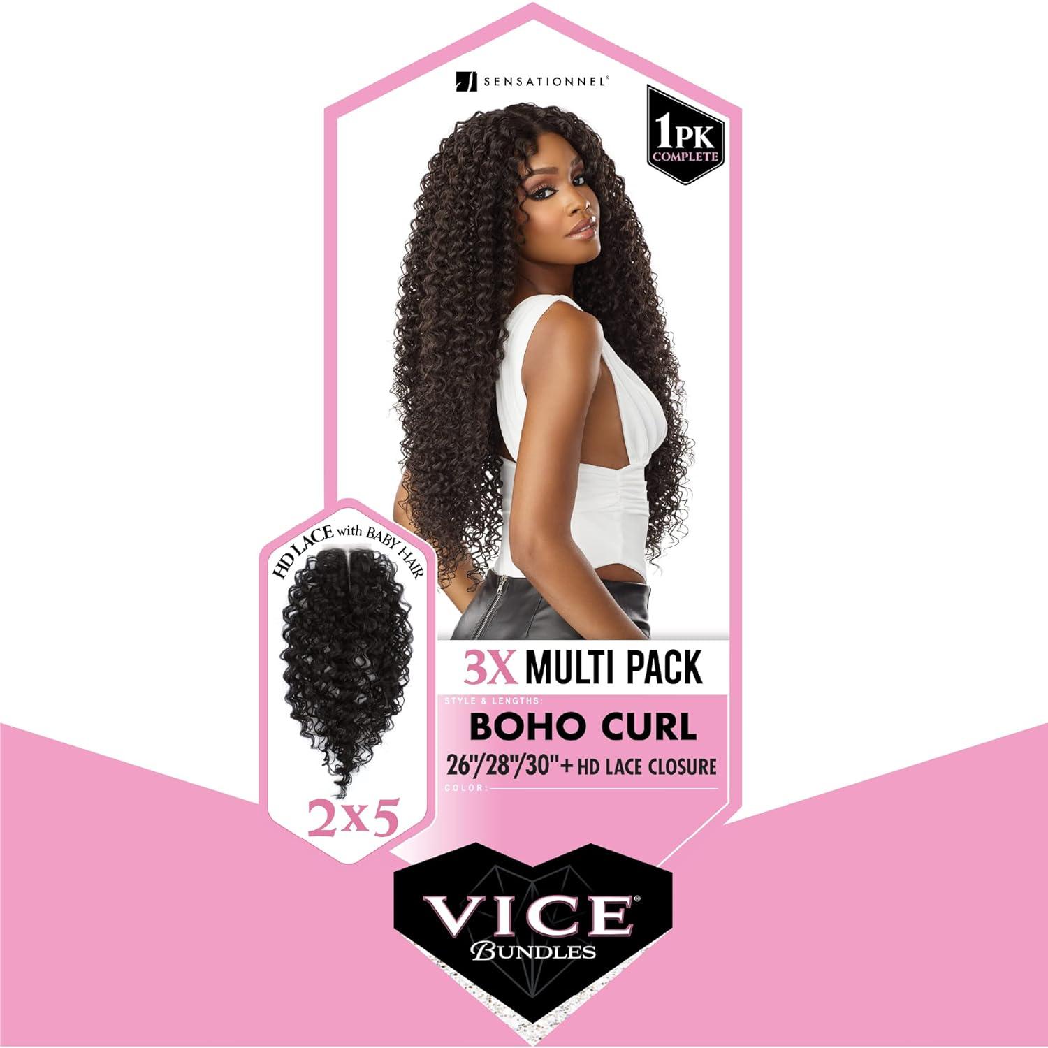 imageSensationnel Vice bundles multi weaving boho curl synthetic virgin hair dupe bundle hair layered with 2x5 Lace Closure 14 16 18 Inch 613 BLONDE613 BLONDE