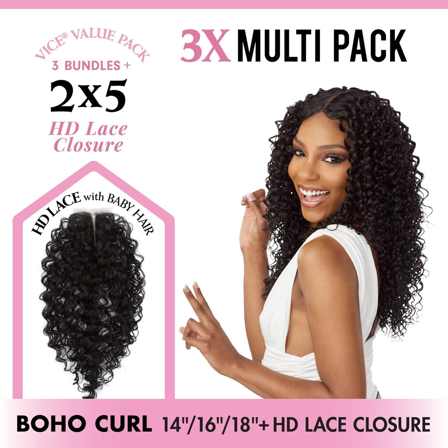 imageSensationnel Vice bundles multi weaving boho curl synthetic virgin hair dupe bundle hair layered with 2x5 Lace Closure 14 16 18 Inch 613 BLONDET227