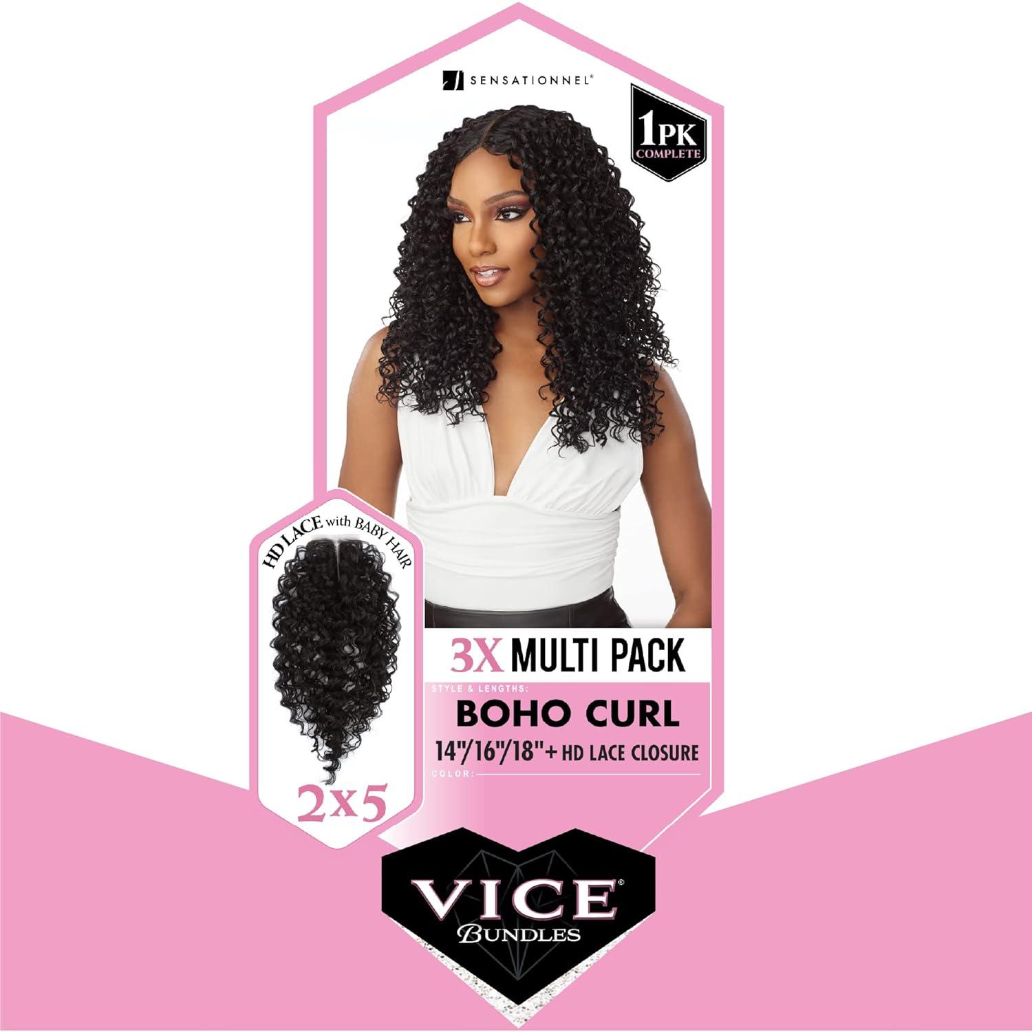 imageSensationnel Vice bundles multi weaving boho curl synthetic virgin hair dupe bundle hair layered with 2x5 Lace Closure 14 16 18 Inch 613 BLONDET227