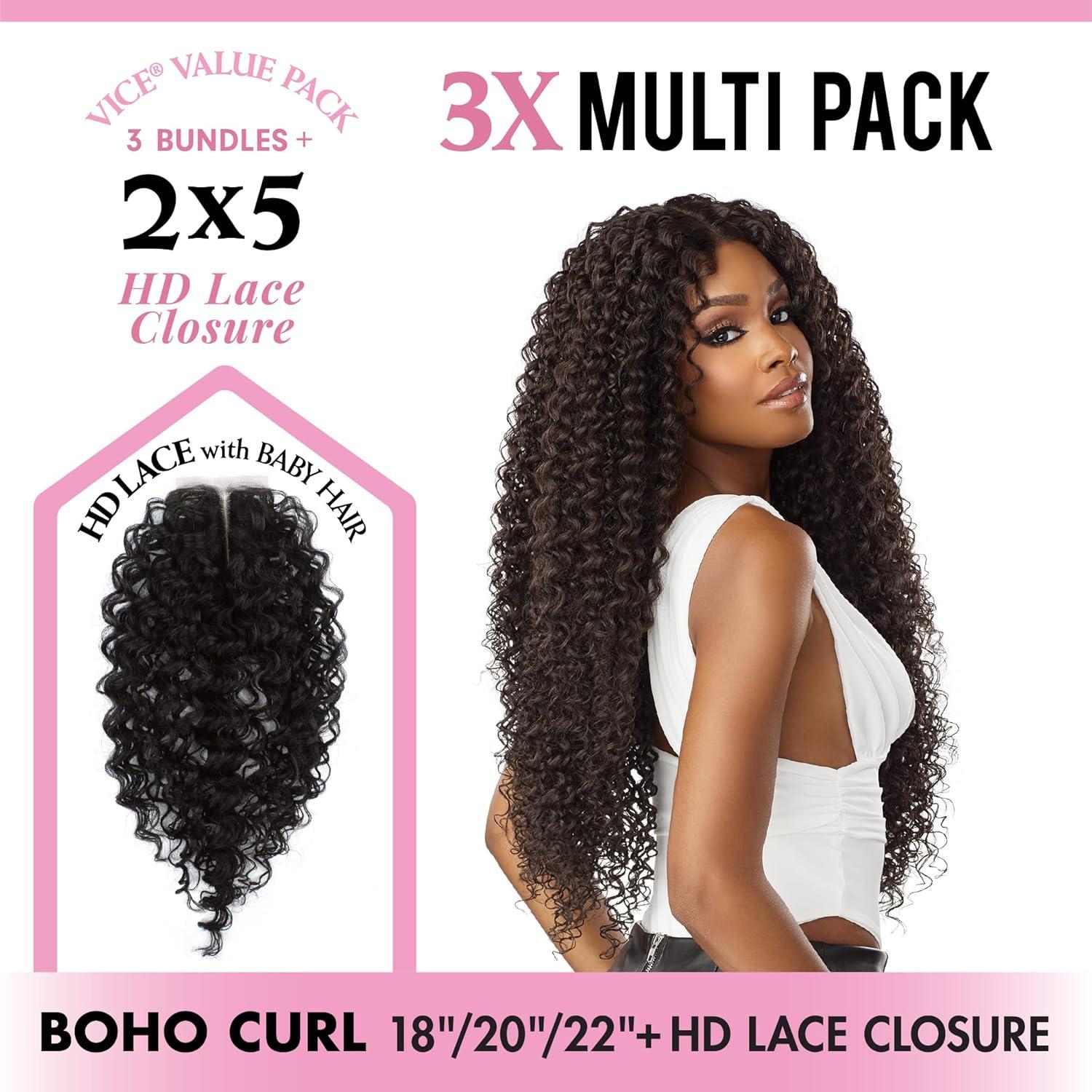 imageSensationnel Vice bundles multi weaving boho curl synthetic virgin hair dupe bundle hair layered with 2x5 Lace Closure 14 16 18 Inch 613 BLONDET230