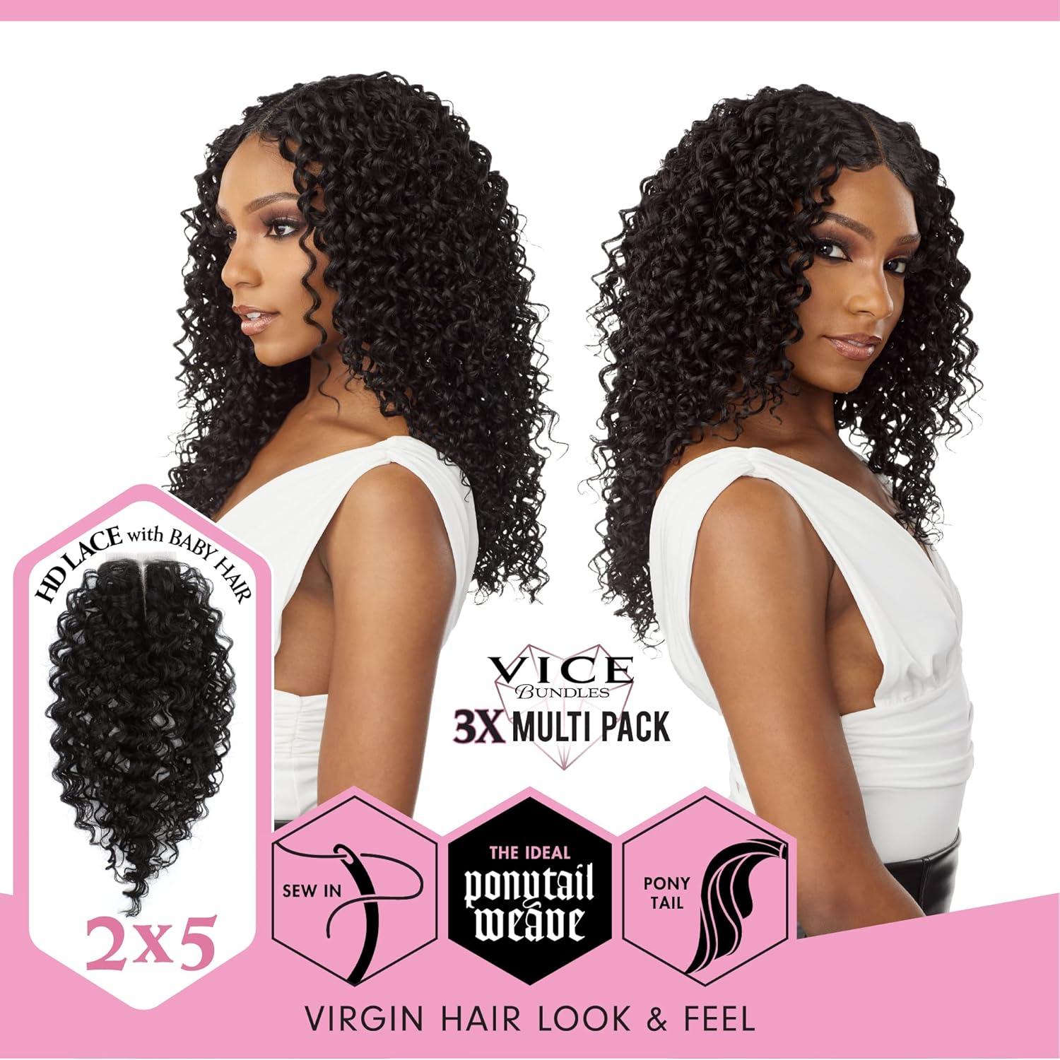 imageSensationnel Vice bundles multi weaving boho curl synthetic virgin hair dupe bundle hair layered with 2x5 Lace Closure 14 16 18 Inch 613 BLONDET2BG