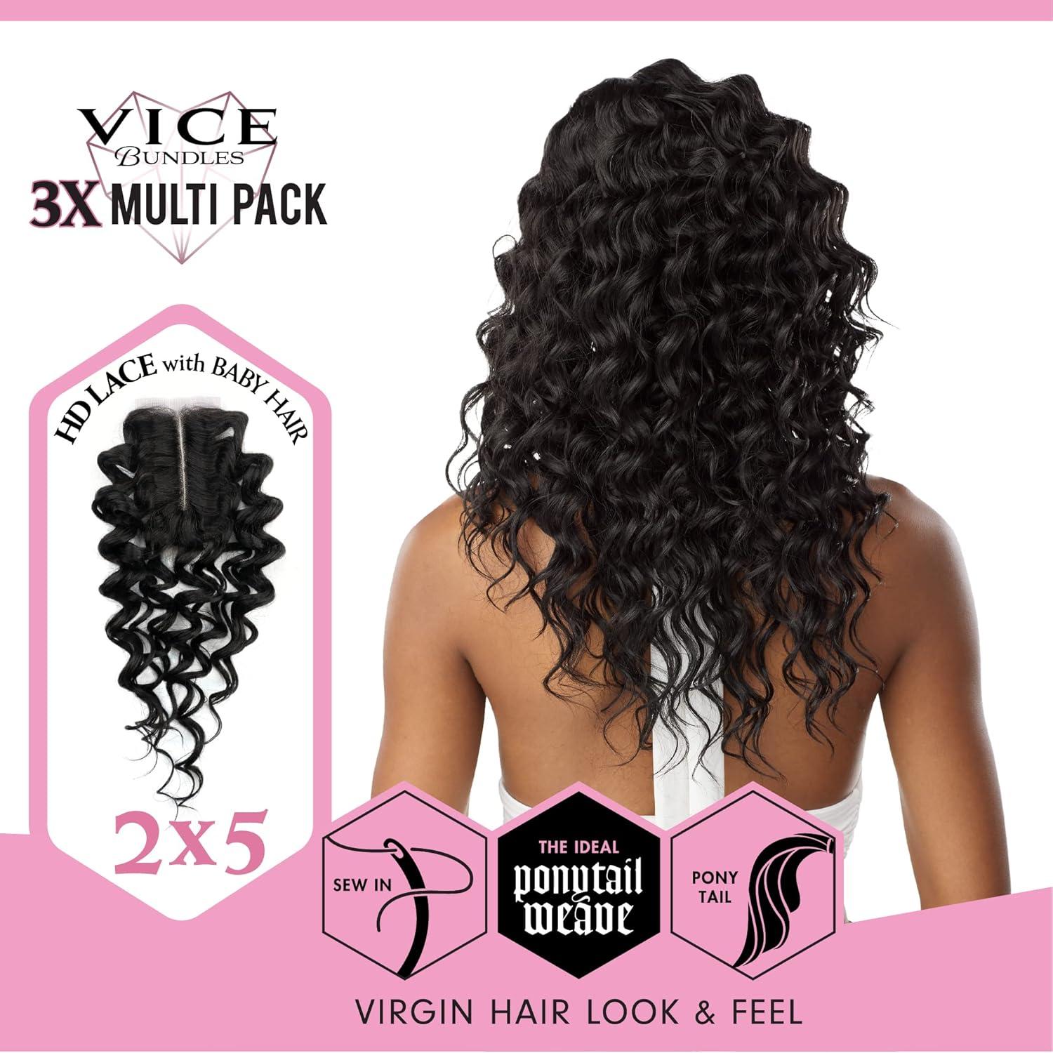 imageSensationnel Vice bundles multi weaving deep twist synthetic virgin hair dupe bundle hair layered with 2x5 Lace Closure 14 16 18 Inch BALAYAGEBLONDE613 BLONDE