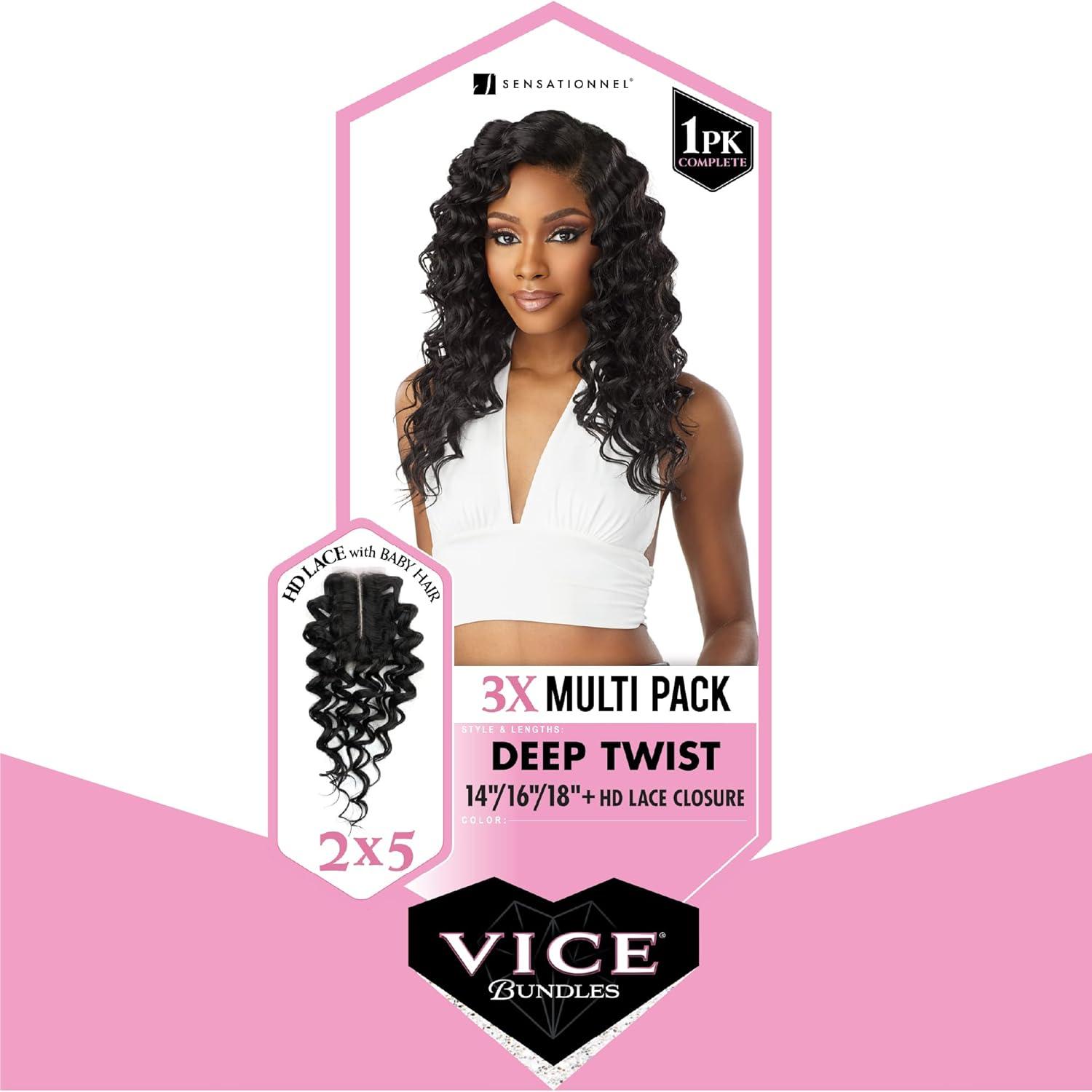 imageSensationnel Vice bundles multi weaving deep twist synthetic virgin hair dupe bundle hair layered with 2x5 Lace Closure 14 16 18 Inch BALAYAGEBLONDE613 BLONDE