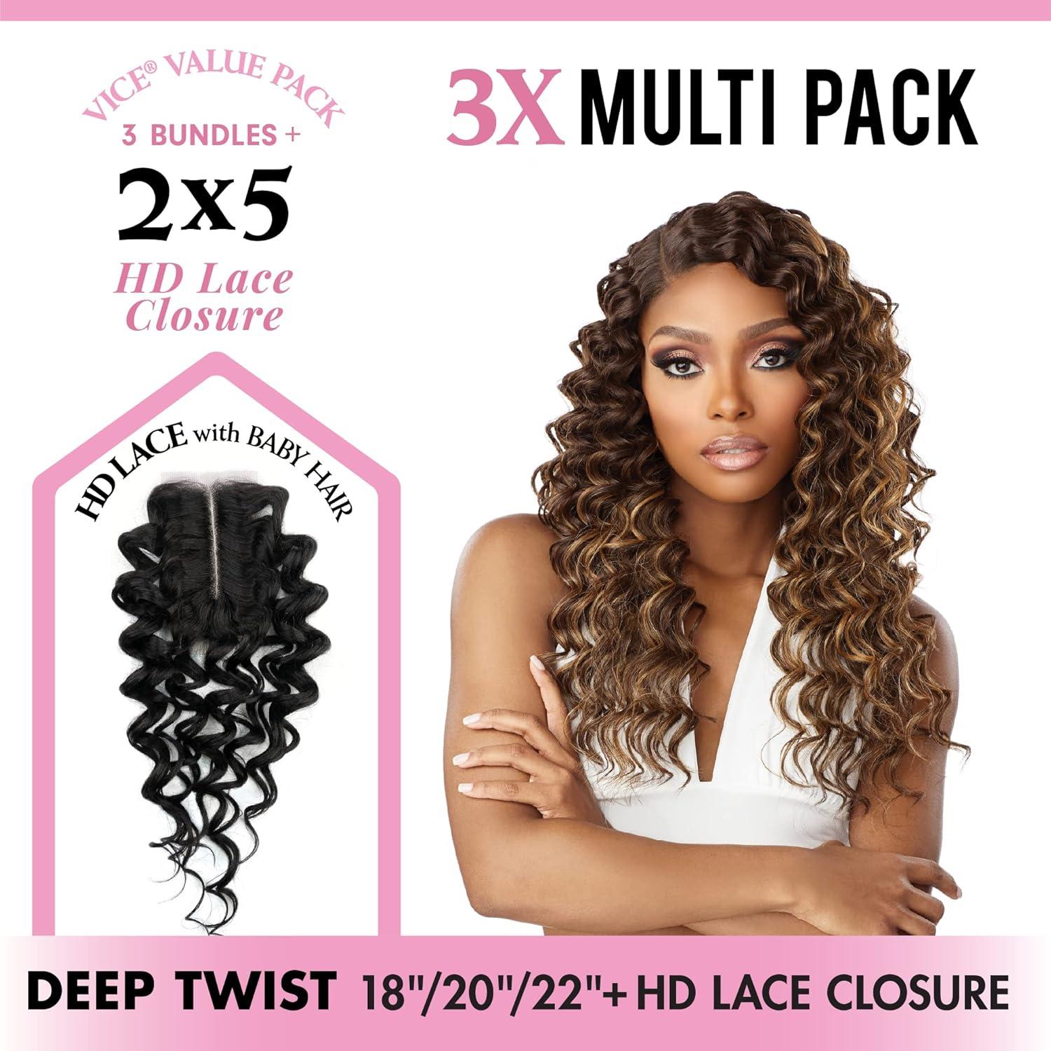 imageSensationnel Vice bundles multi weaving deep twist synthetic virgin hair dupe bundle hair layered with 2x5 Lace Closure 14 16 18 Inch BALAYAGEBLONDEBALAYAGEAUBURN
