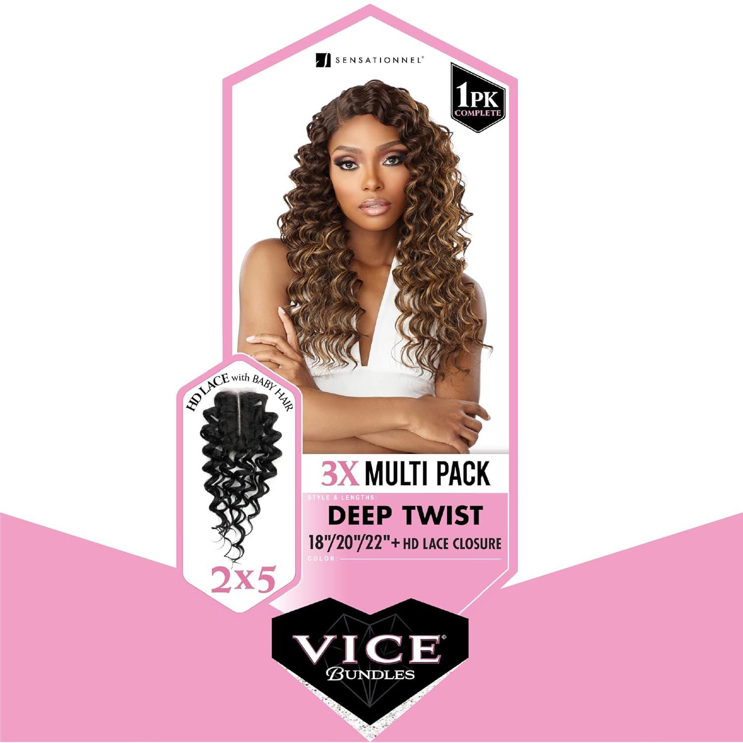 imageSensationnel Vice bundles multi weaving deep twist synthetic virgin hair dupe bundle hair layered with 2x5 Lace Closure 14 16 18 Inch BALAYAGEBLONDEBALAYAGEBLONDE